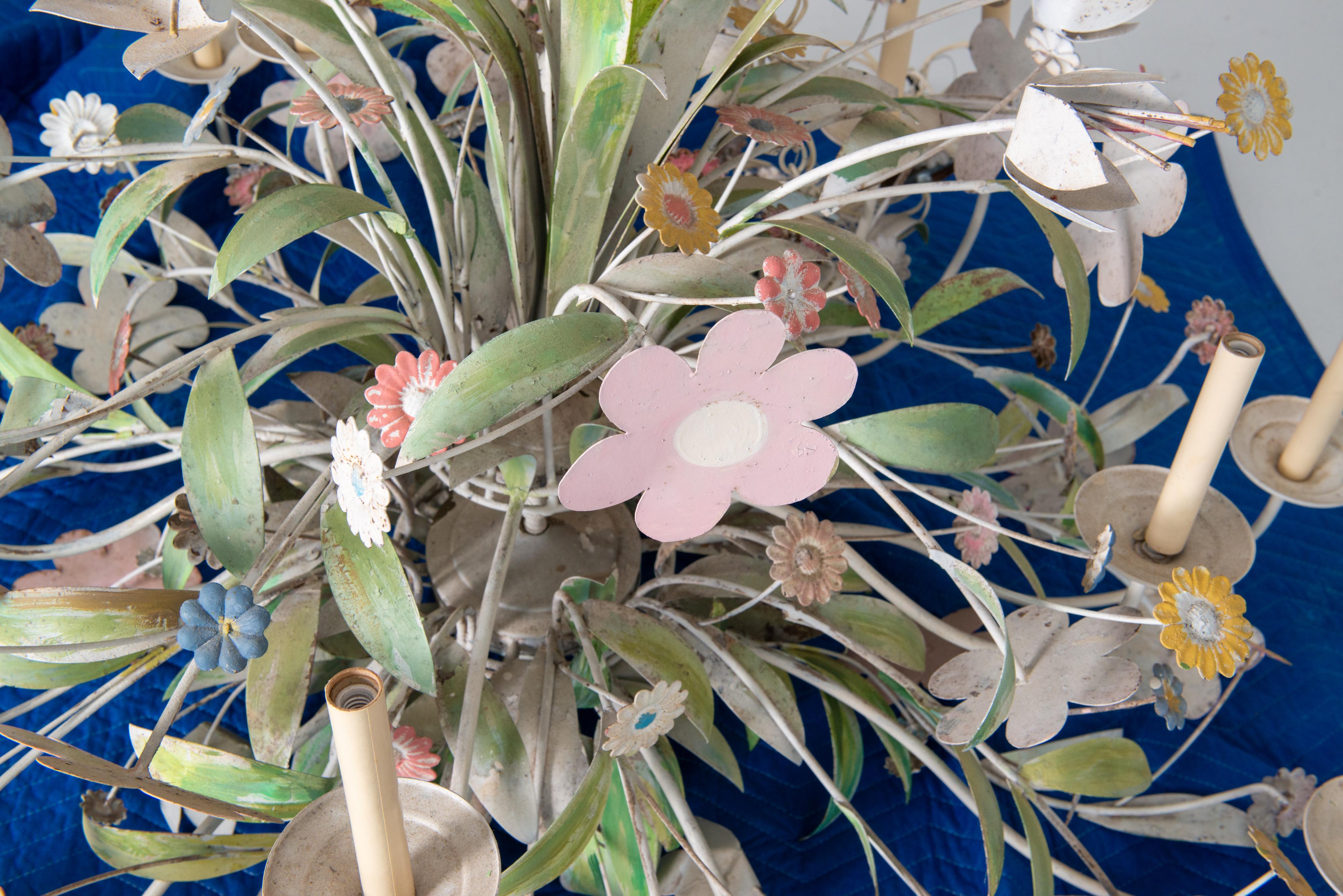 Huge Custom Made Metal Floral Chandelier In Good Condition For Sale In Stamford, CT