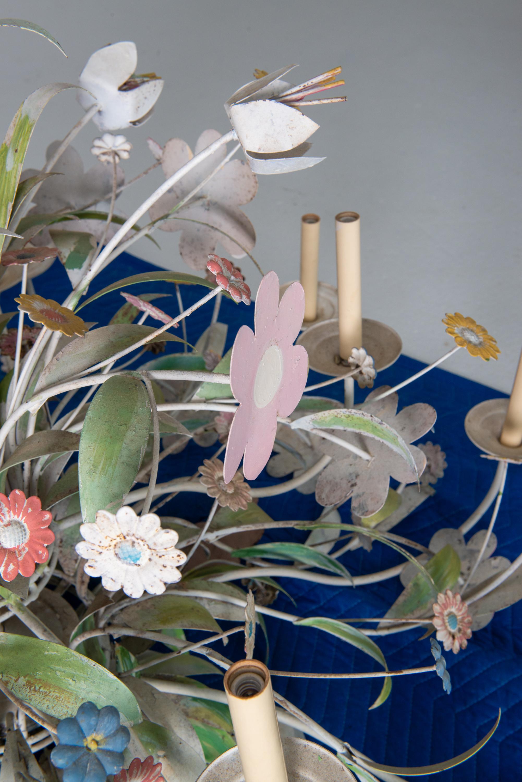 Late 20th Century Huge Custom Made Metal Floral Chandelier For Sale