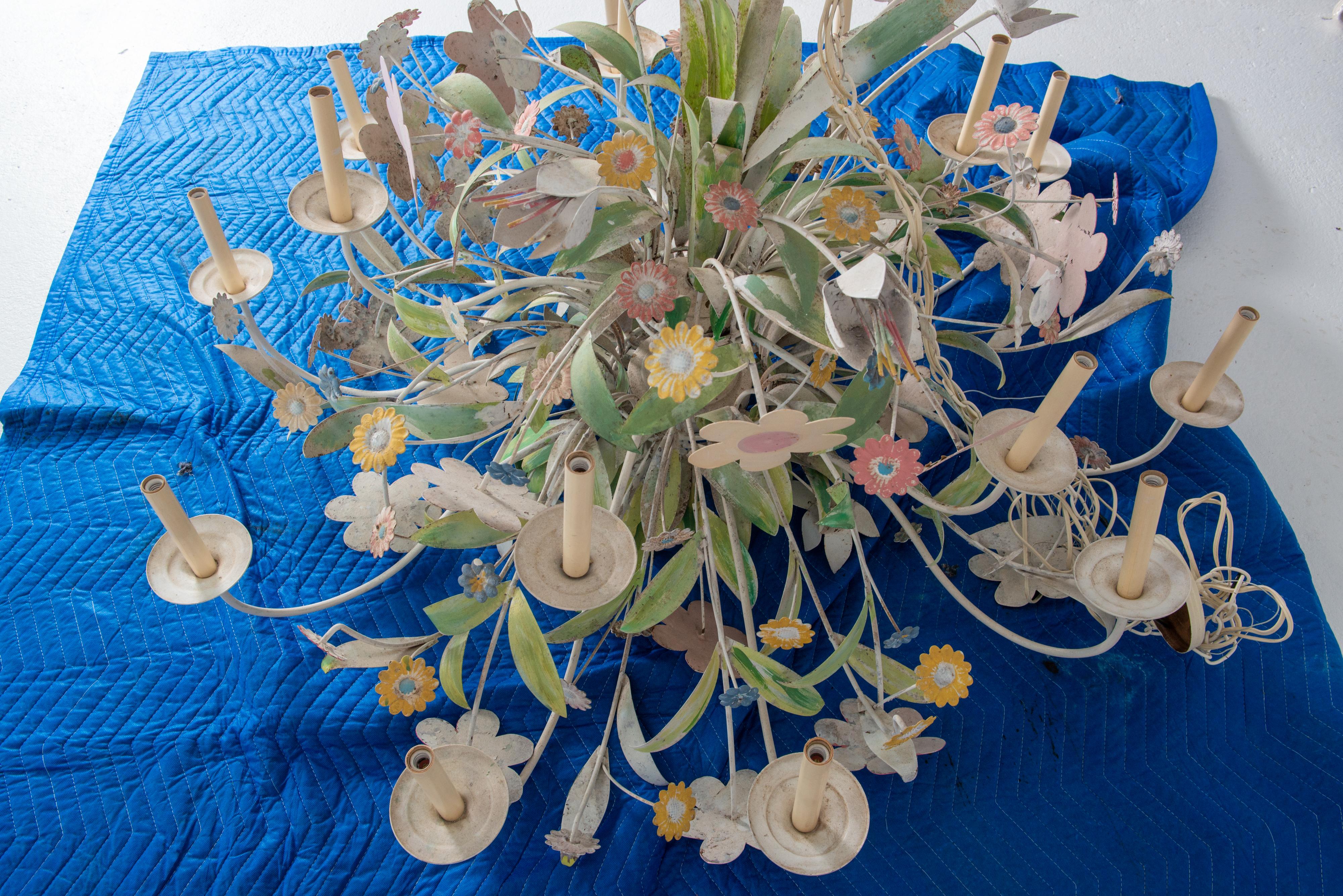 Huge Custom Made Metal Floral Chandelier For Sale 3