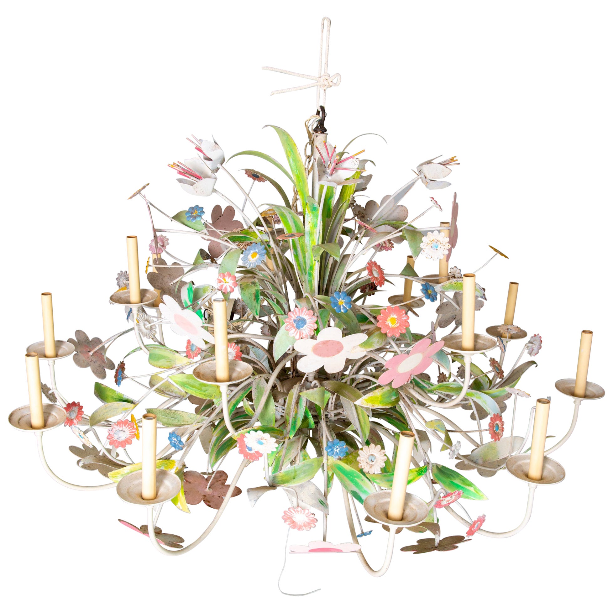 Huge Custom Made Metal Floral Chandelier For Sale