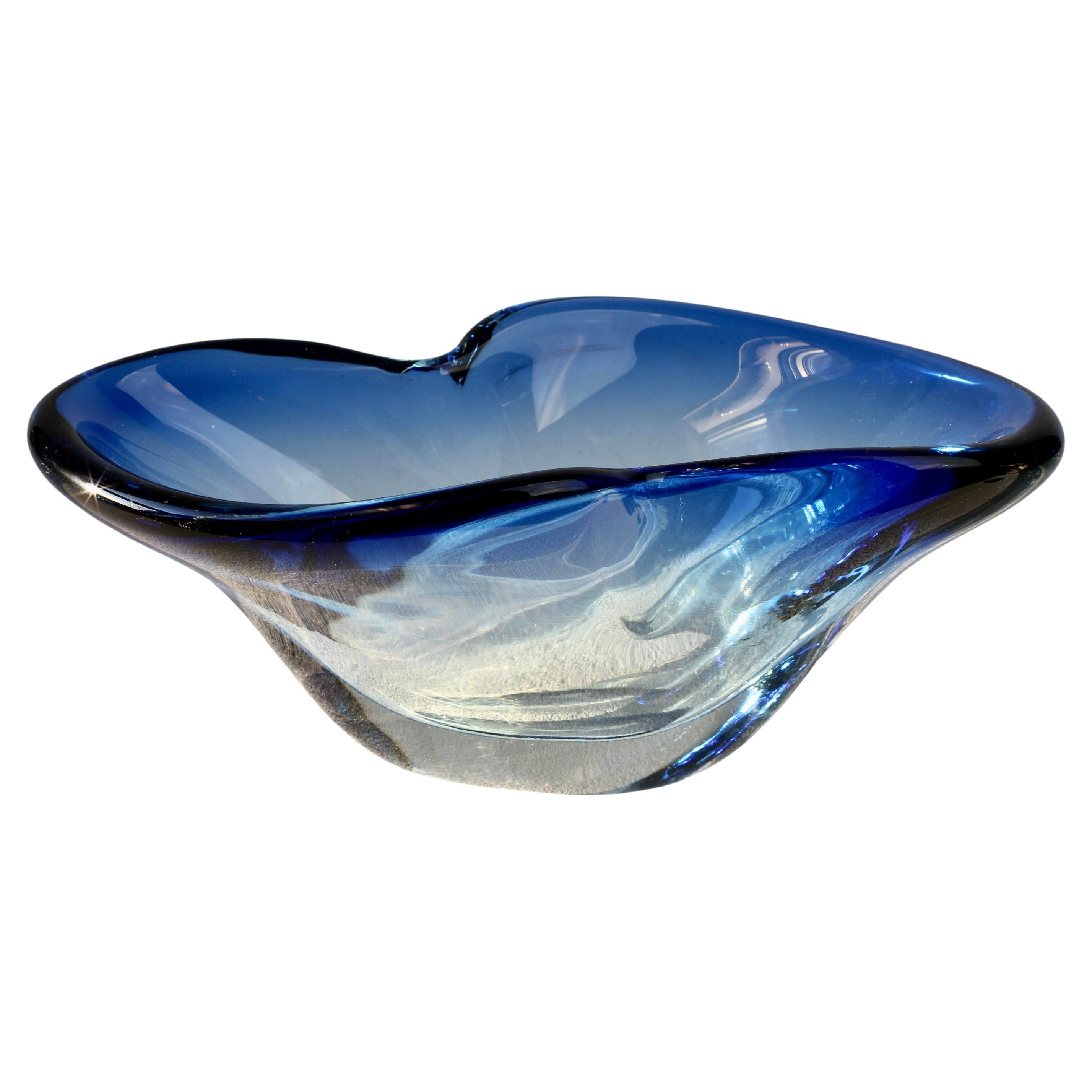 Riesige Da Ros für Cenedese Vintage Mitte des Jahrhunderts Italienisch Blau Murano-Glas Schüssel Schüssel