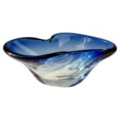 Riesige Da Ros für Cenedese Vintage Mitte des Jahrhunderts Italienisch Blau Murano-Glas Schüssel Schüssel