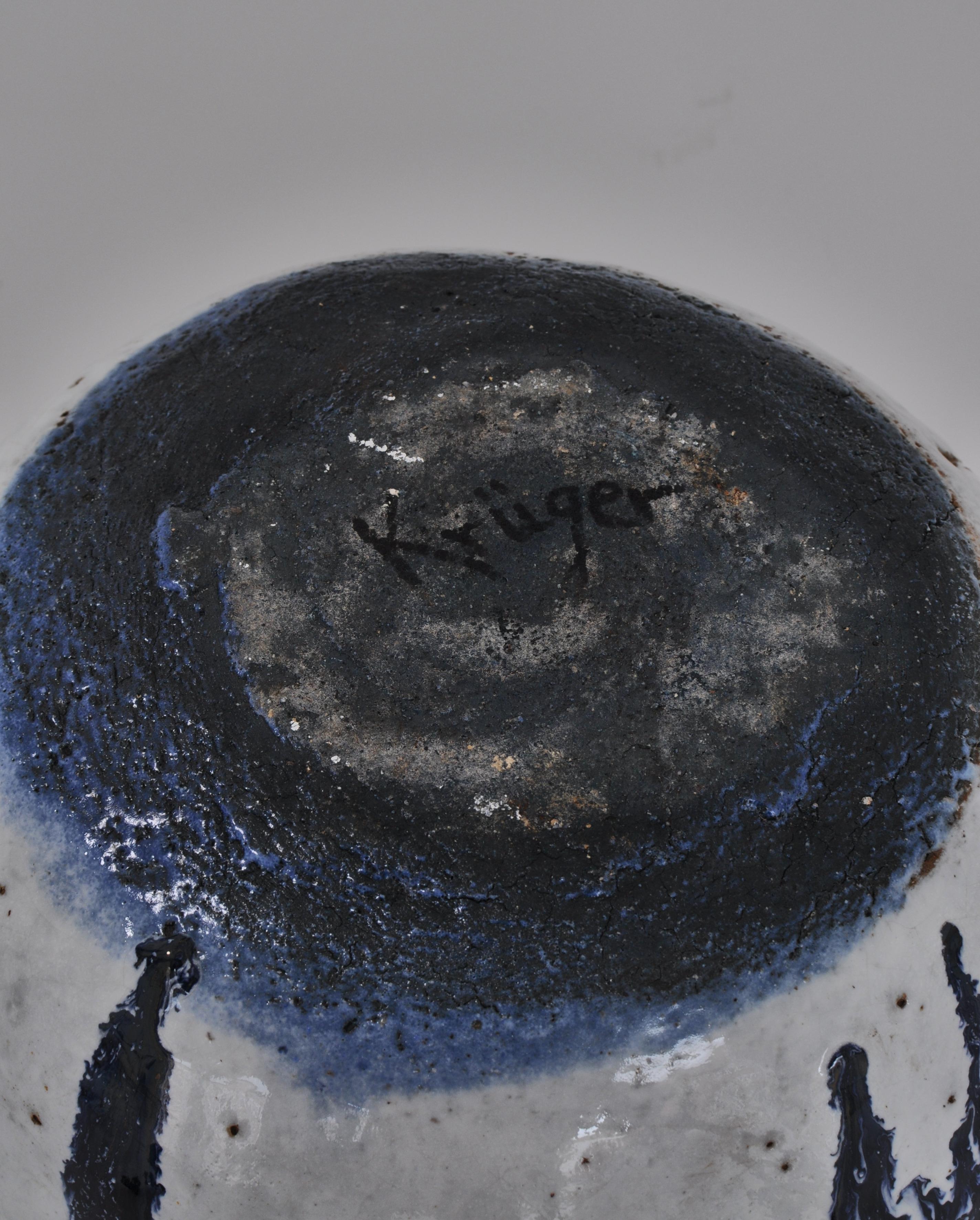 Monumental Danish Modern Blue White Stoneware Bowl by Ole Bjørn Krüger, 1960s 8