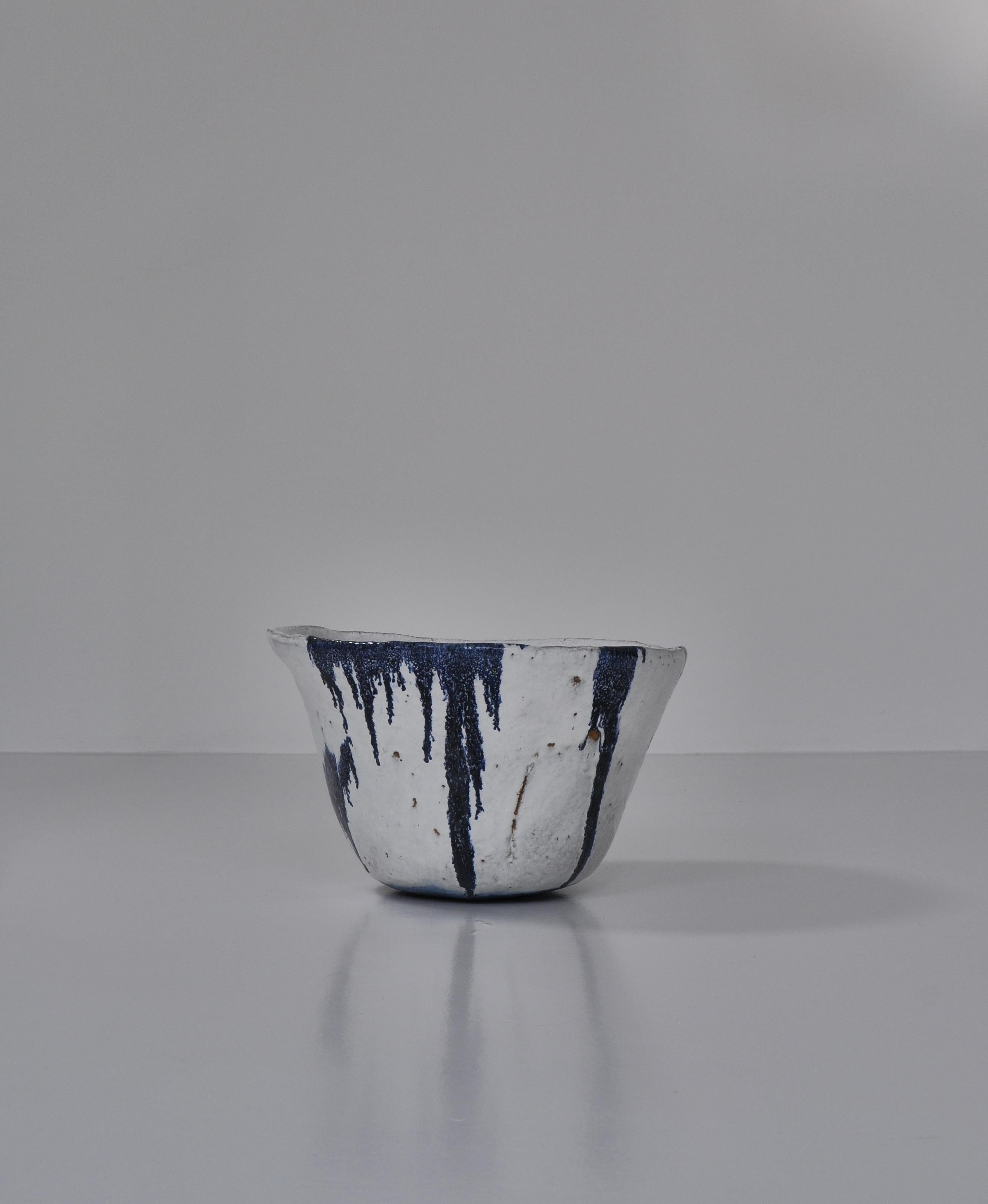 Scandinavian Modern Monumental Danish Modern Blue White Stoneware Bowl by Ole Bjørn Krüger, 1960s