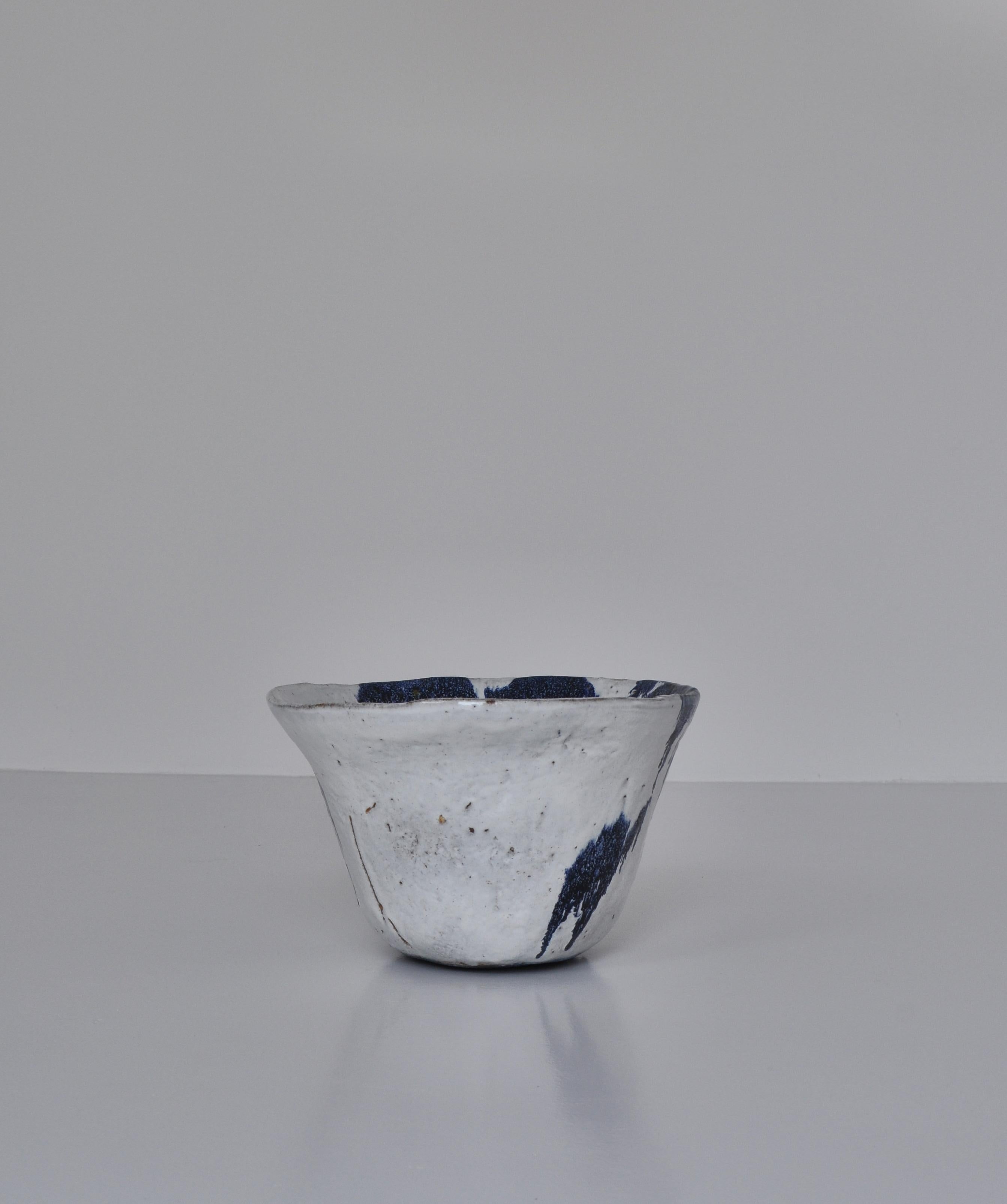 Mid-20th Century Monumental Danish Modern Blue White Stoneware Bowl by Ole Bjørn Krüger, 1960s