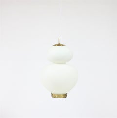 Huge Danish Modern Brass and Opal Glass "Peanut" Pendant by Bent Karlby for LYFA