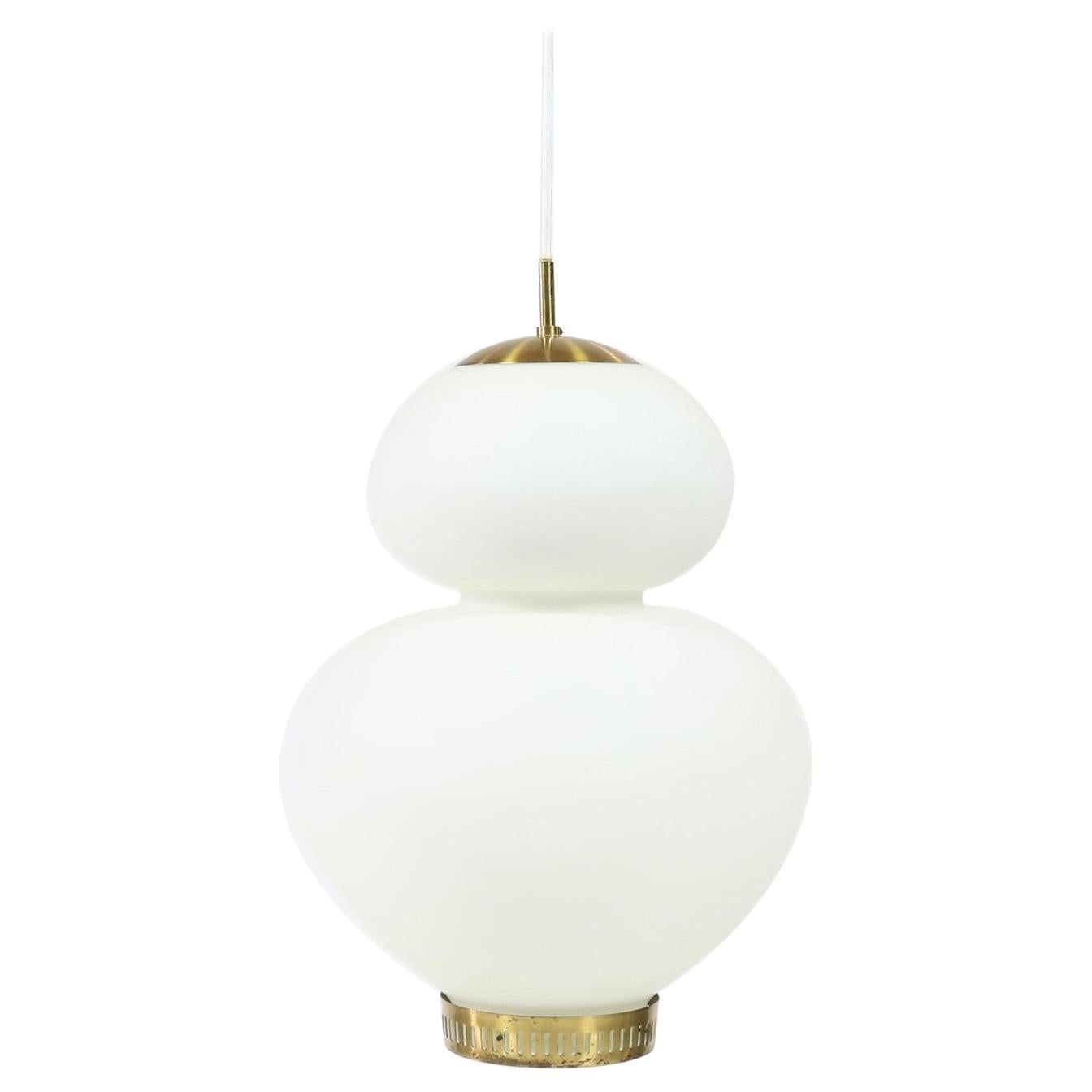 Huge Danish Modern Brass and Opal Glass "Peanut" Pendant by Bent Karlby for LYFA For Sale