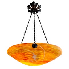 Huge Daum & Majorelle French Art Nouveau / Deco Pendant Chandelier, 1905