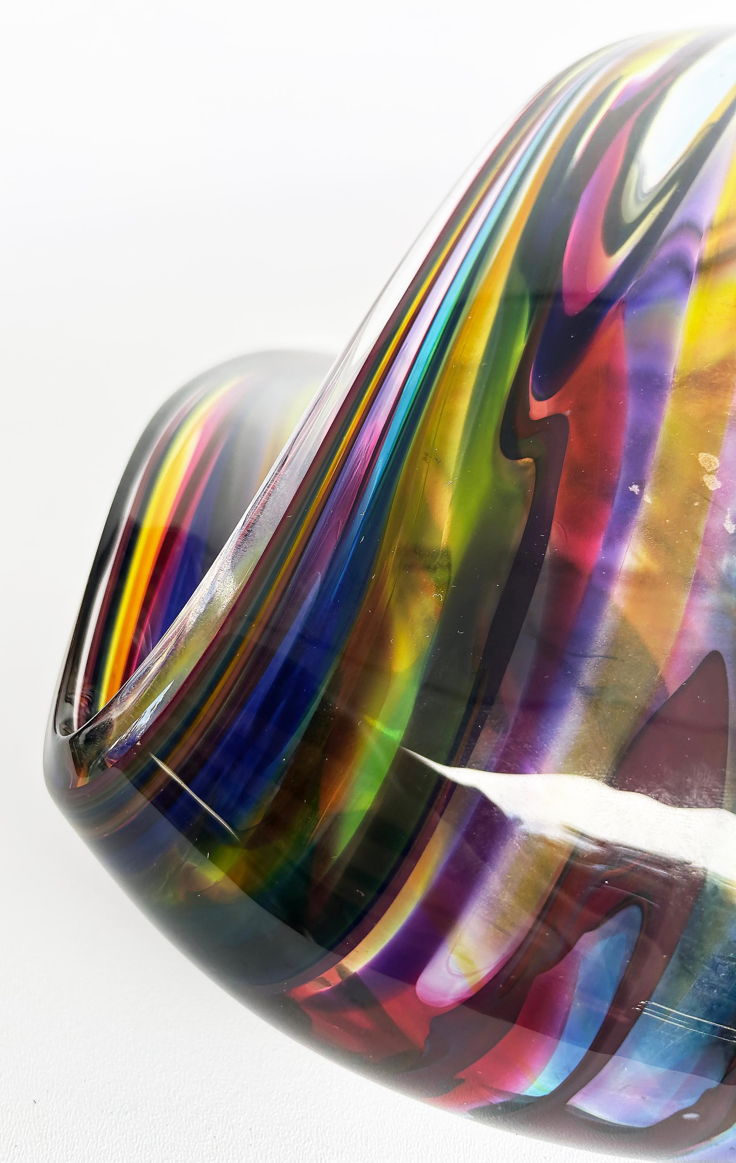 Huge David Goldhagen Hand-blown Art Glass Centerpiece Bowl, Signed Dated 3/2003 For Sale 3