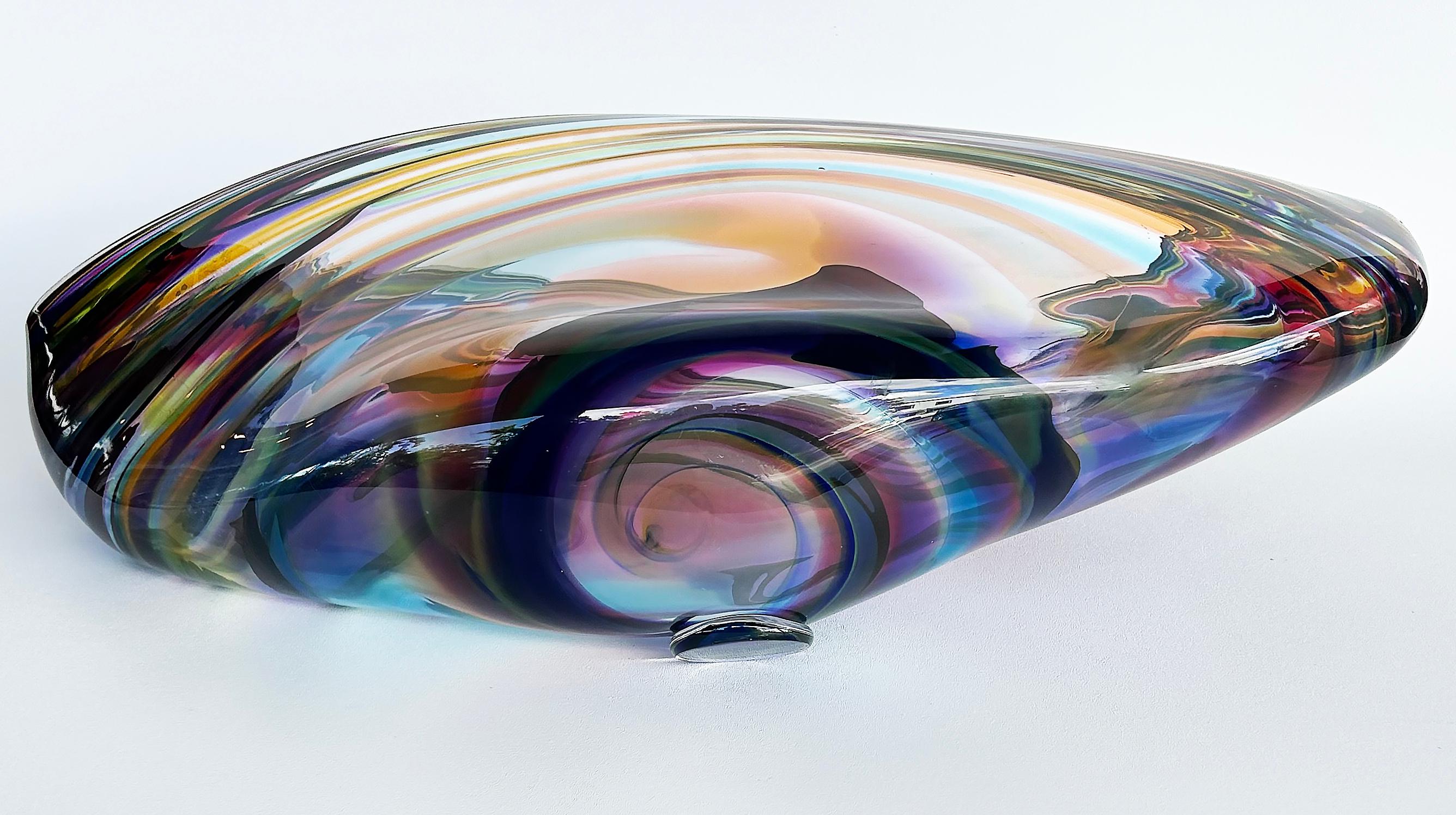 Huge David Goldhagen Hand-blown Art Glass Centerpiece Bowl, Signed Dated 3/2003 For Sale 9