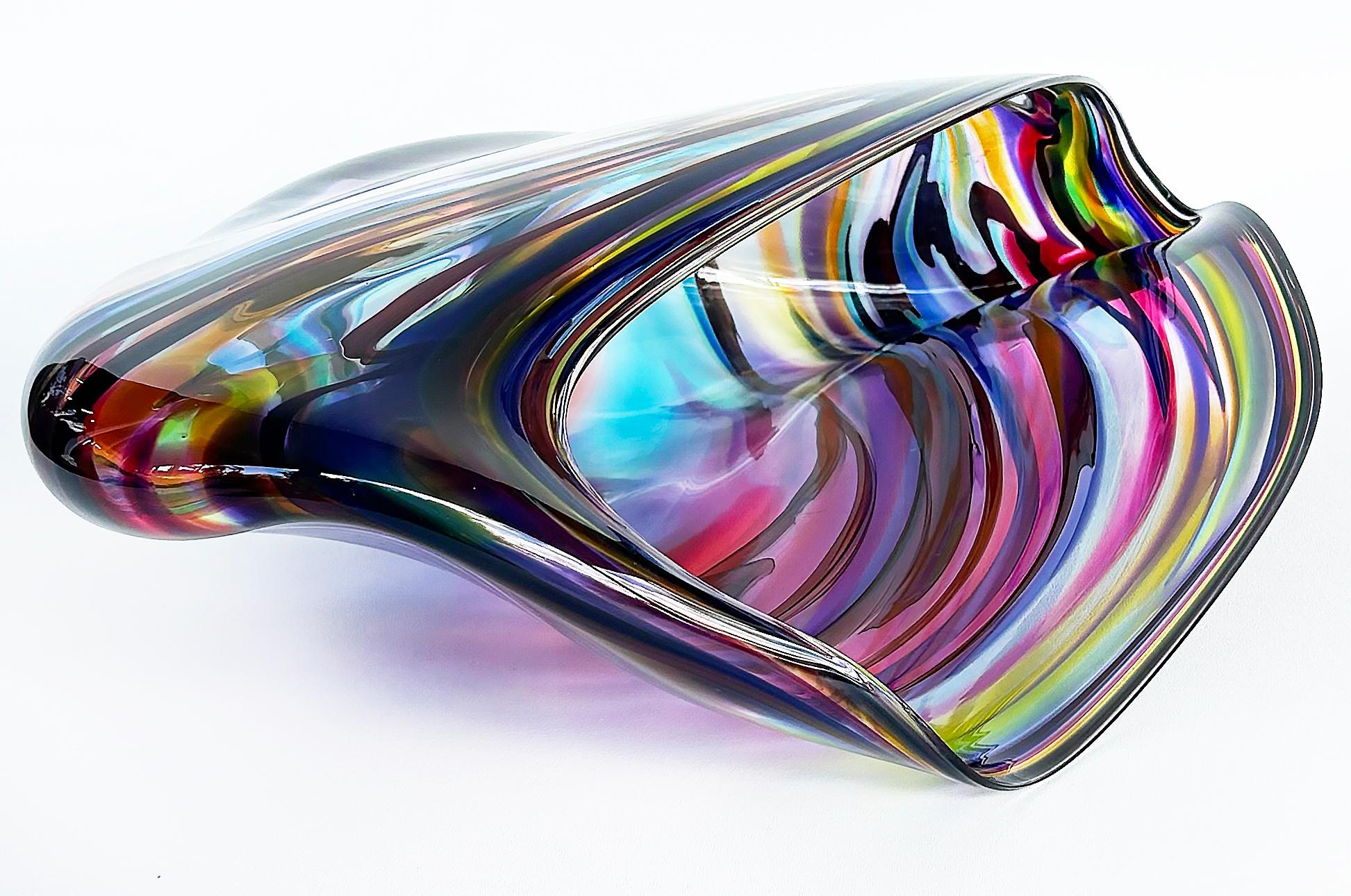 Huge David Goldhagen Hand-blown Art Glass Centerpiece Bowl, Signed Dated 3/2003 For Sale 5