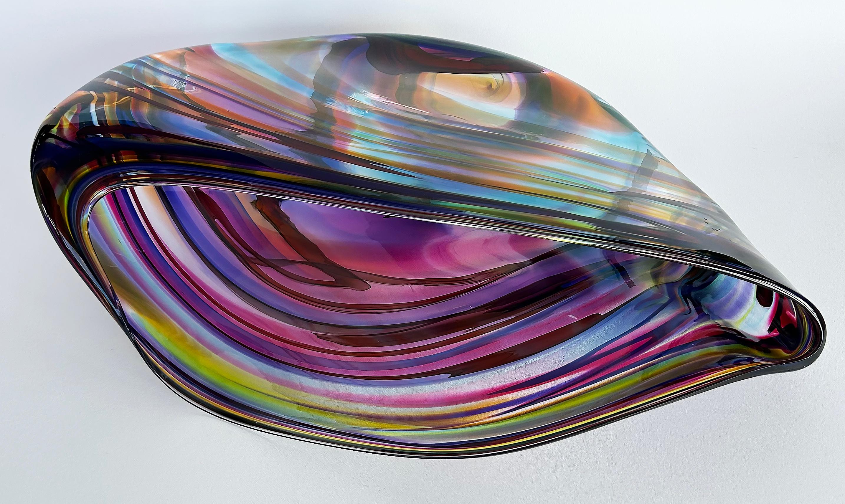 Huge David Goldhagen Hand-blown Art Glass Centerpiece Bowl, Signed Dated 3/2003 For Sale 7