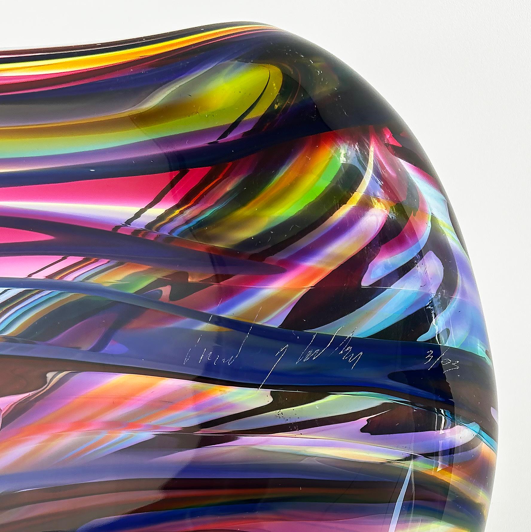 Huge David Goldhagen Hand-blown Art Glass Centerpiece Bowl, Signed Dated 3/2003 For Sale 10