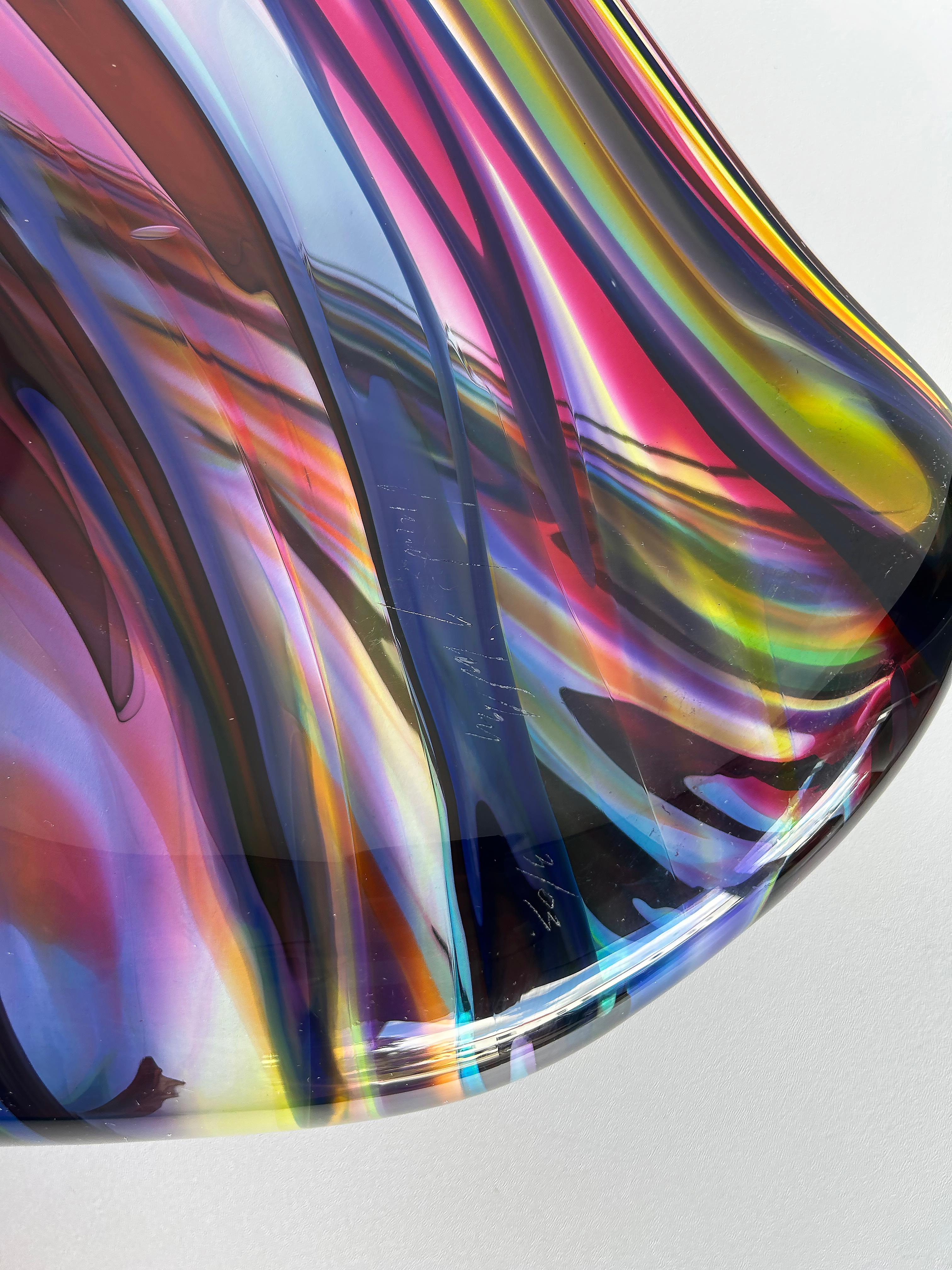 Huge David Goldhagen Hand-blown Art Glass Centerpiece Bowl, Signed Dated 3/2003 For Sale 8