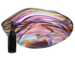 Enorme cuenco de vidrio soplado artístico David Goldhagen, firmado y fechado en 3/2003