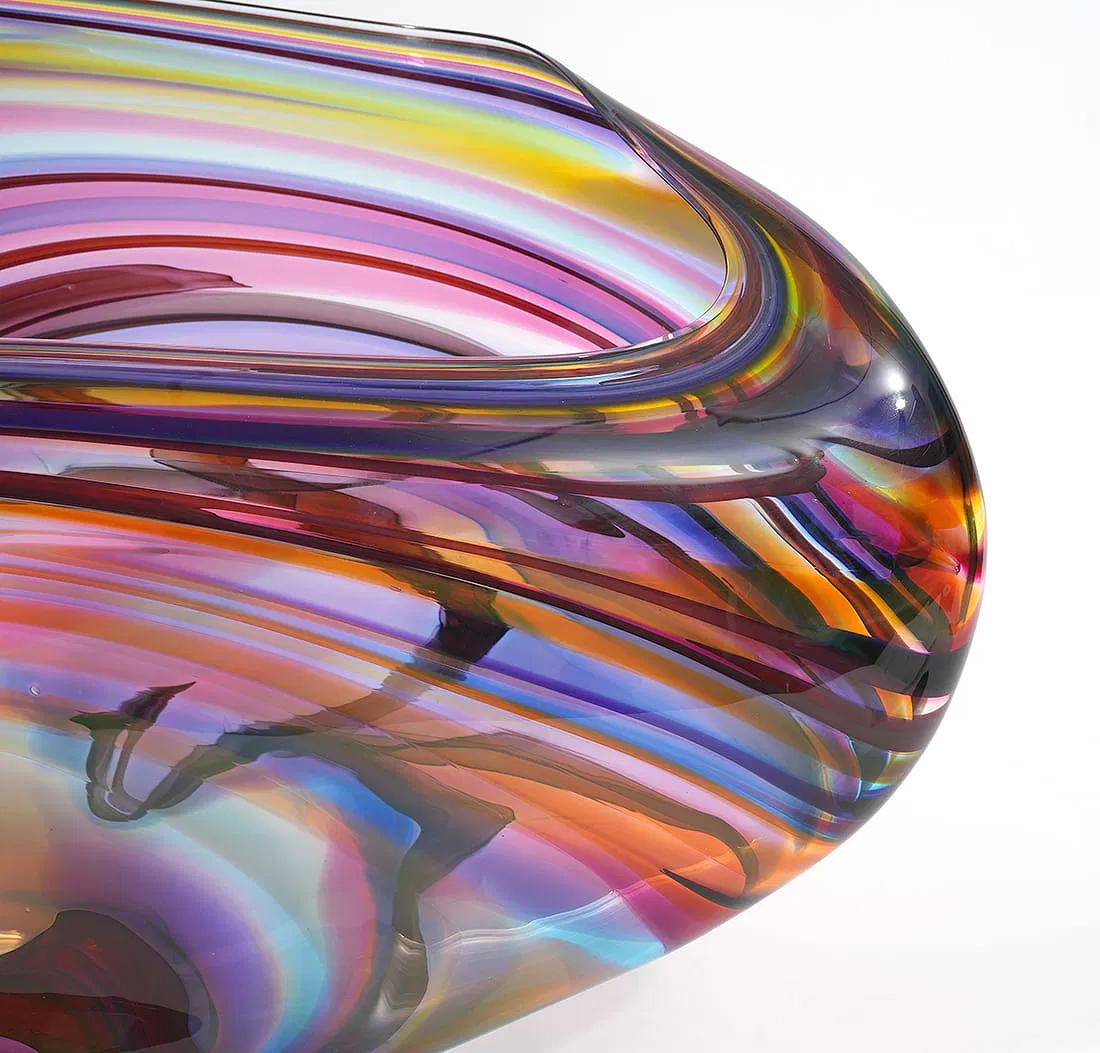 American Huge David Goldhagen Hand-blown Art Glass Centerpiece Bowl, Signed Dated 3/2003 For Sale