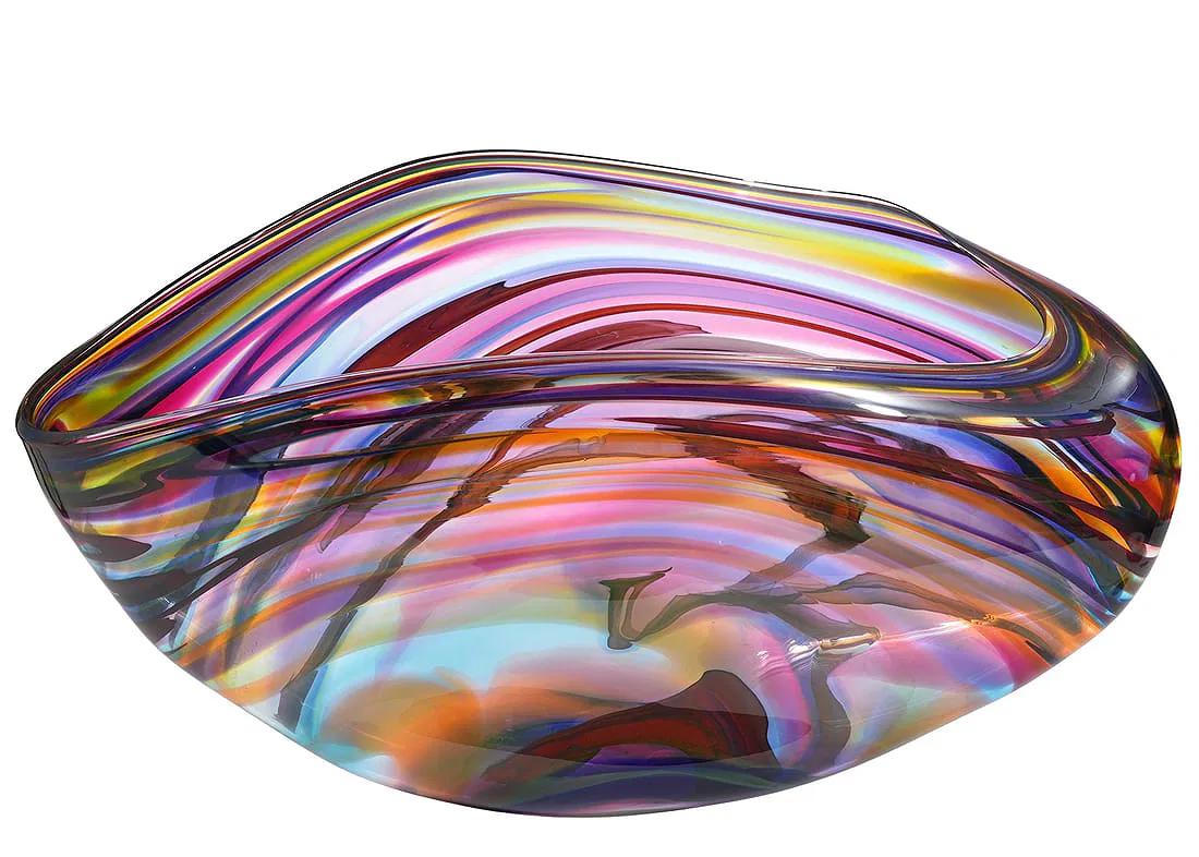 Hand-Crafted Huge David Goldhagen Hand-blown Art Glass Centerpiece Bowl, Signed Dated 3/2003 For Sale