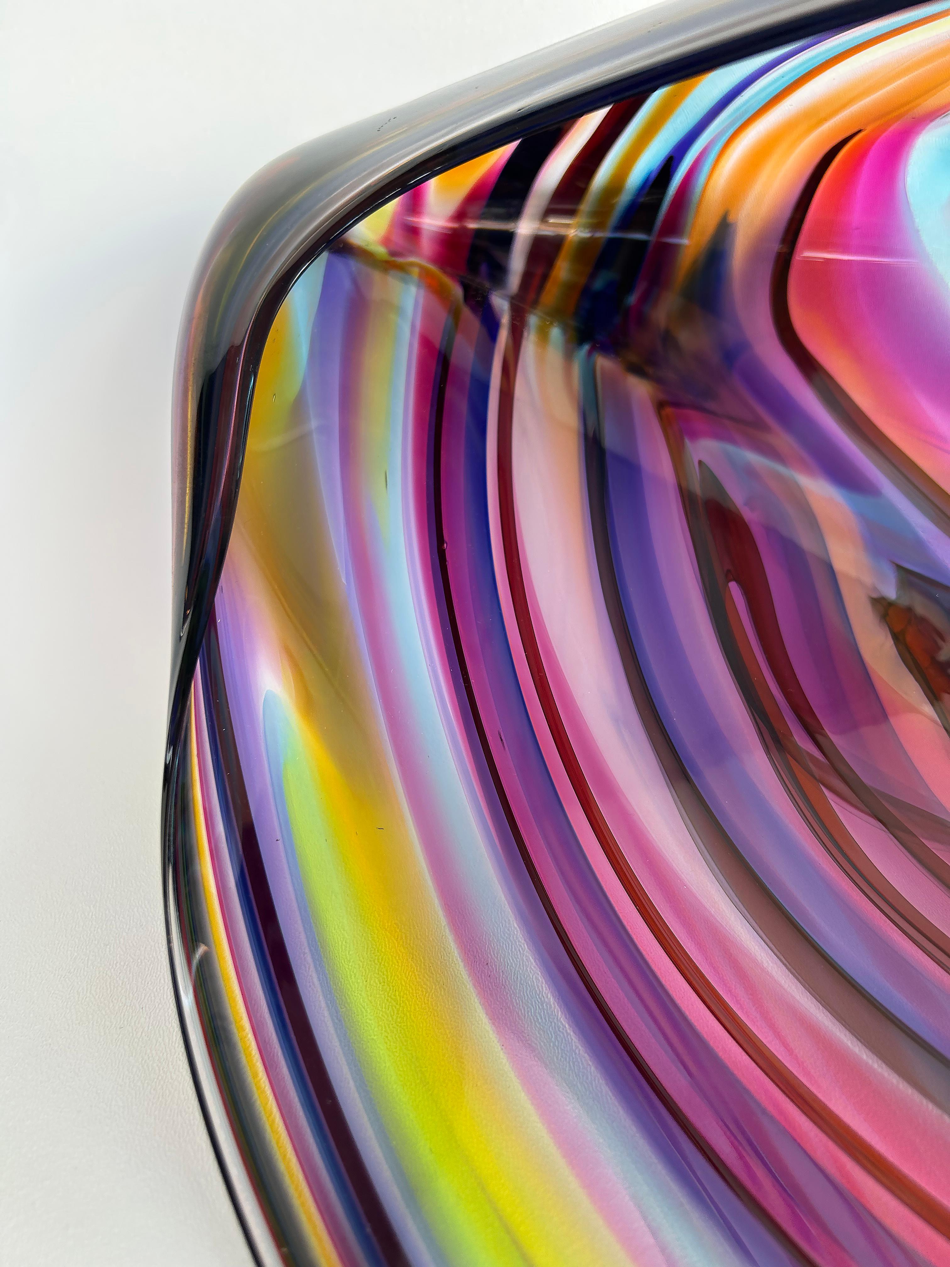 Huge David Goldhagen Hand-blown Art Glass Centerpiece Bowl, Signed Dated 3/2003 For Sale 2
