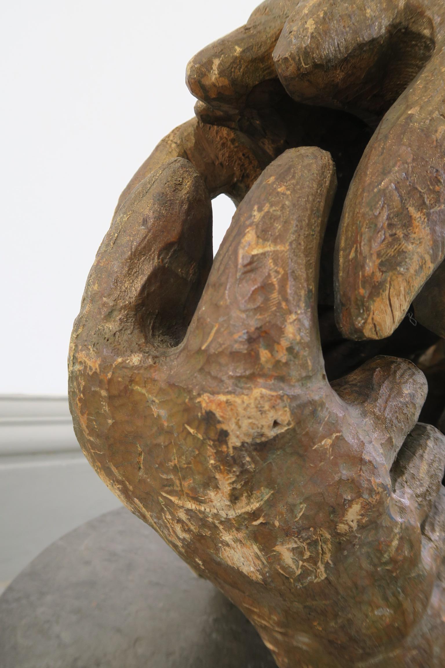 Intagliato a mano enorme testa decorativa di dinosauro in legno di un artista sconosciuto in vendita