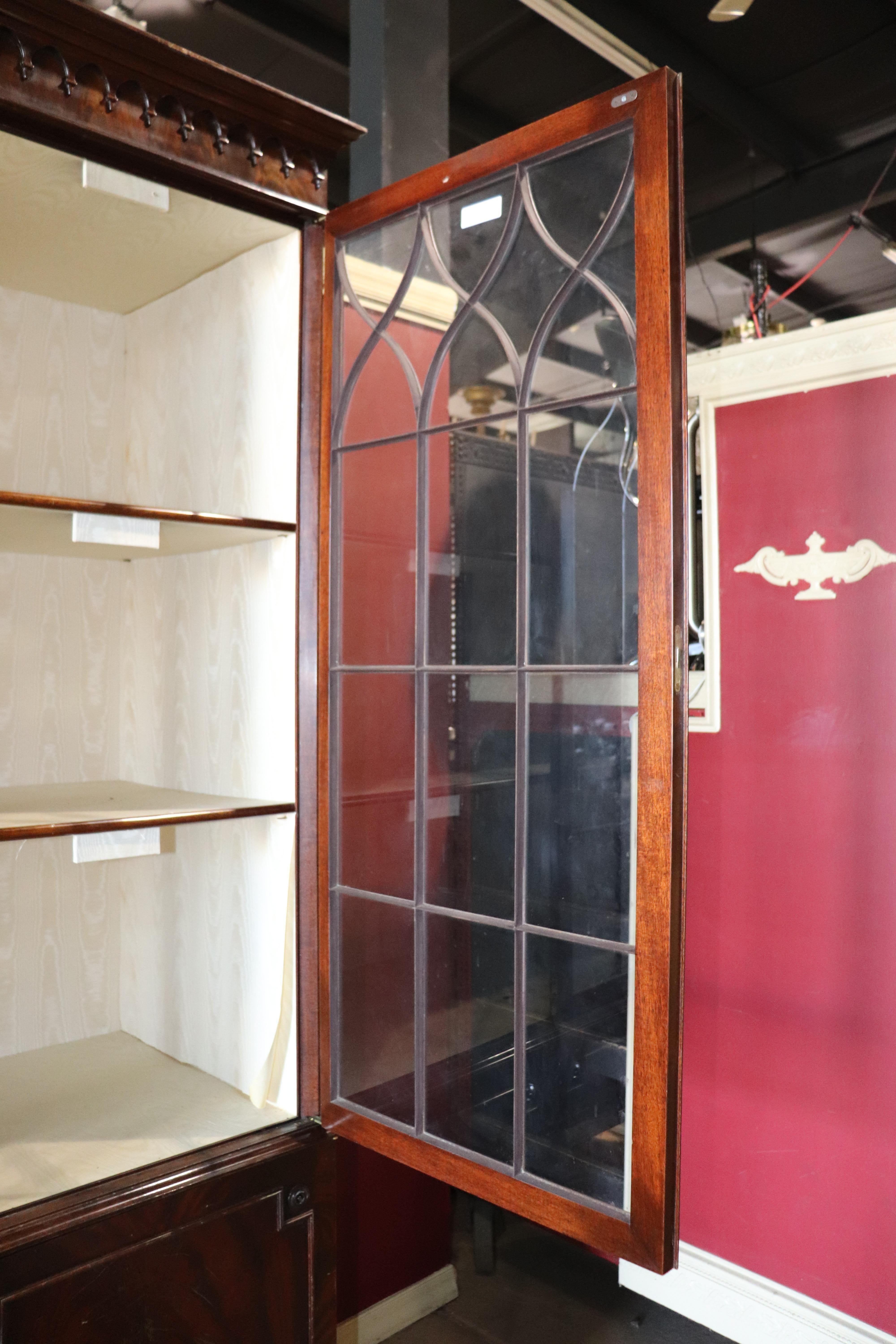 Mid-20th Century Huge Deep Custom Made Flame Mahogany Sheraton Style Breakfront Bookcase