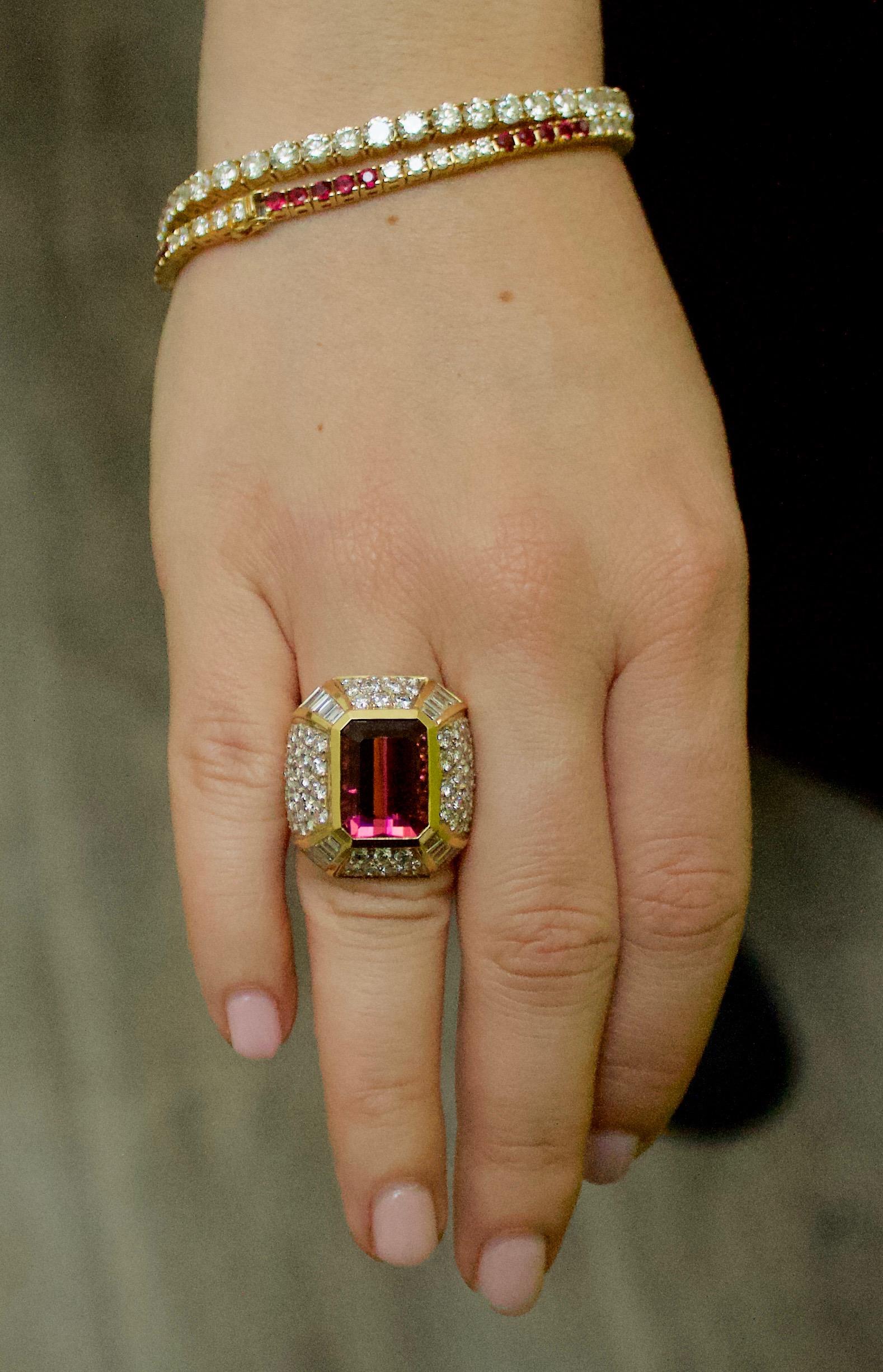 Huge Diamond and Pink Tourmaline Ring in 18k 4