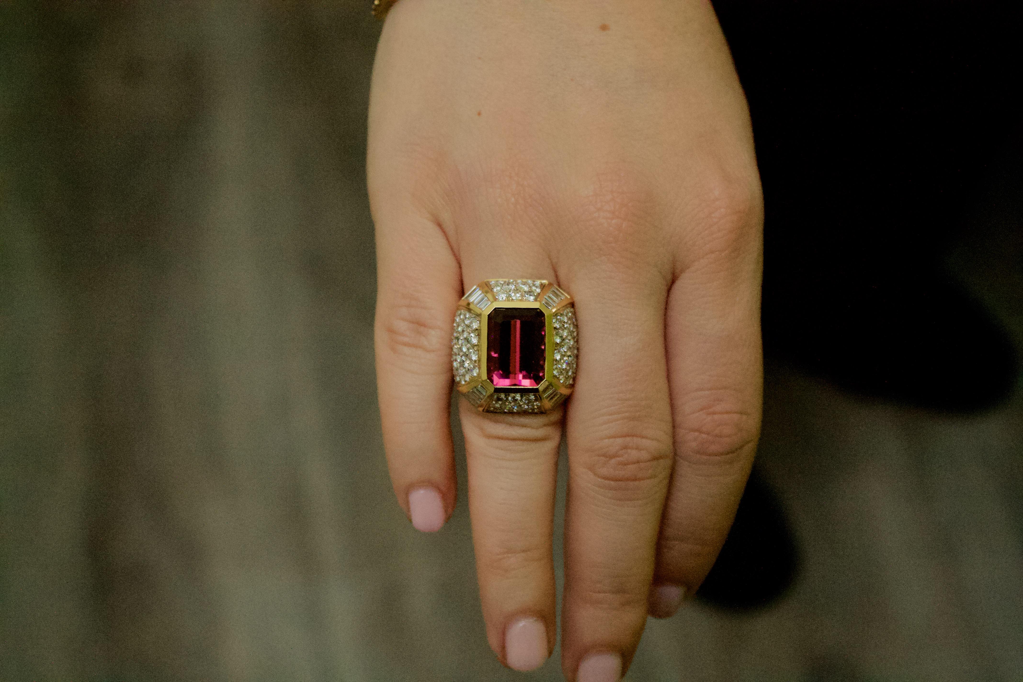 Huge Diamond and Pink Tourmaline Ring in 18k 3