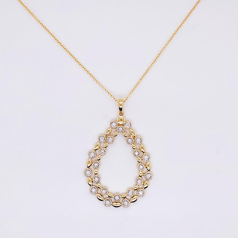 Contemporary Huge Diamond Pendant Necklace 14K Gold Pear Shape .16 Carat Diamond Necklace For Sale