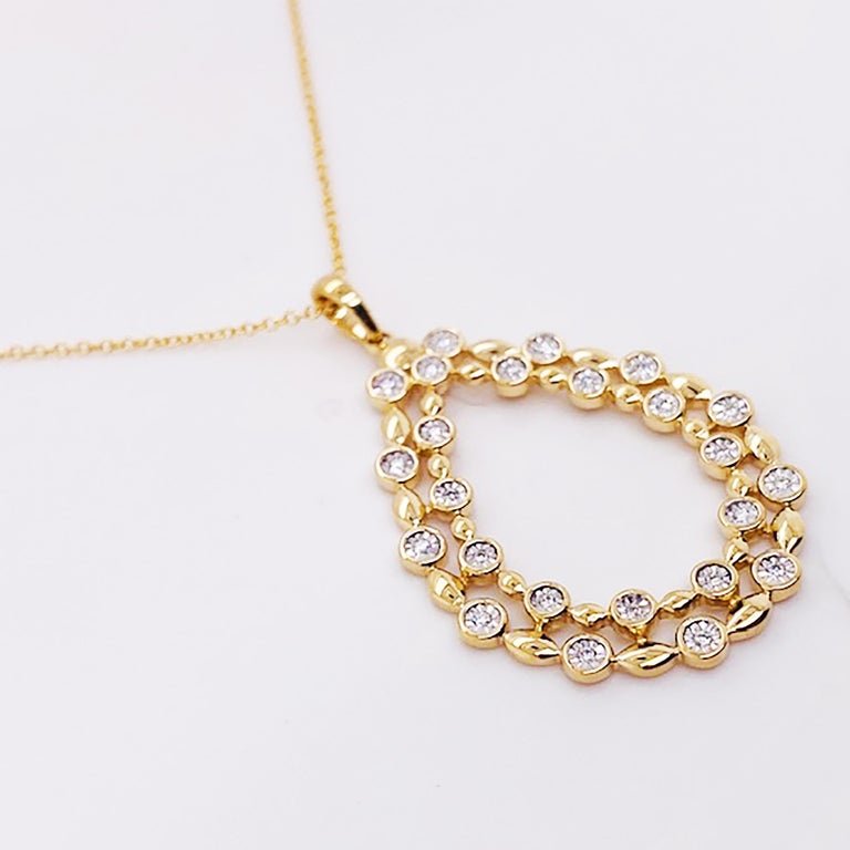 Round Cut Huge Diamond Pendant Necklace 14K Gold Pear Shape .16 Carat Diamond Necklace For Sale