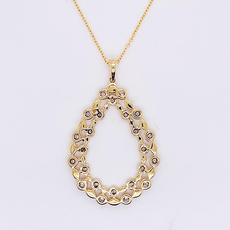 Huge Diamond Pendant Necklace 14K Gold Pear Shape .16 Carat Diamond Necklace In New Condition For Sale In Austin, TX