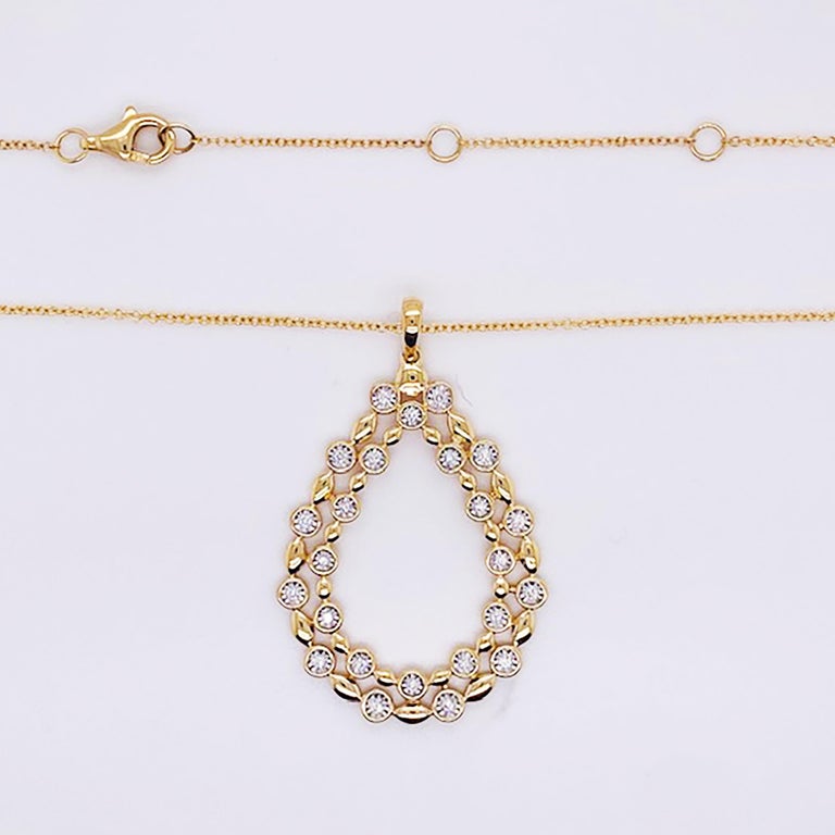 Women's Huge Diamond Pendant Necklace 14K Gold Pear Shape .16 Carat Diamond Necklace For Sale