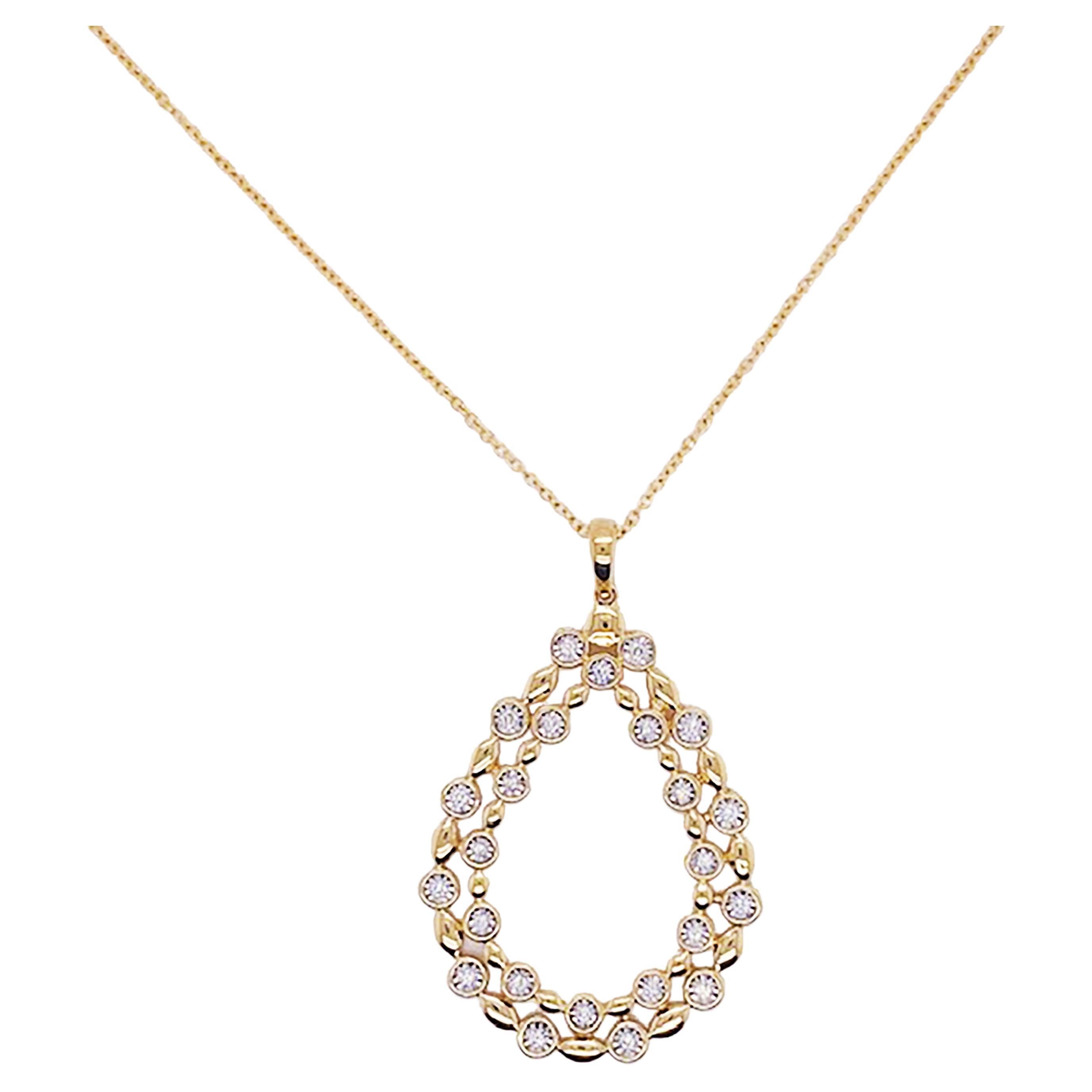 Huge Diamond Pendant Necklace 14K Gold Pear Shape .16 Carat Diamond Necklace