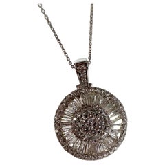 Huge diamond pendant necklace 4.96ct diamonds 14KT gold round compass pendant