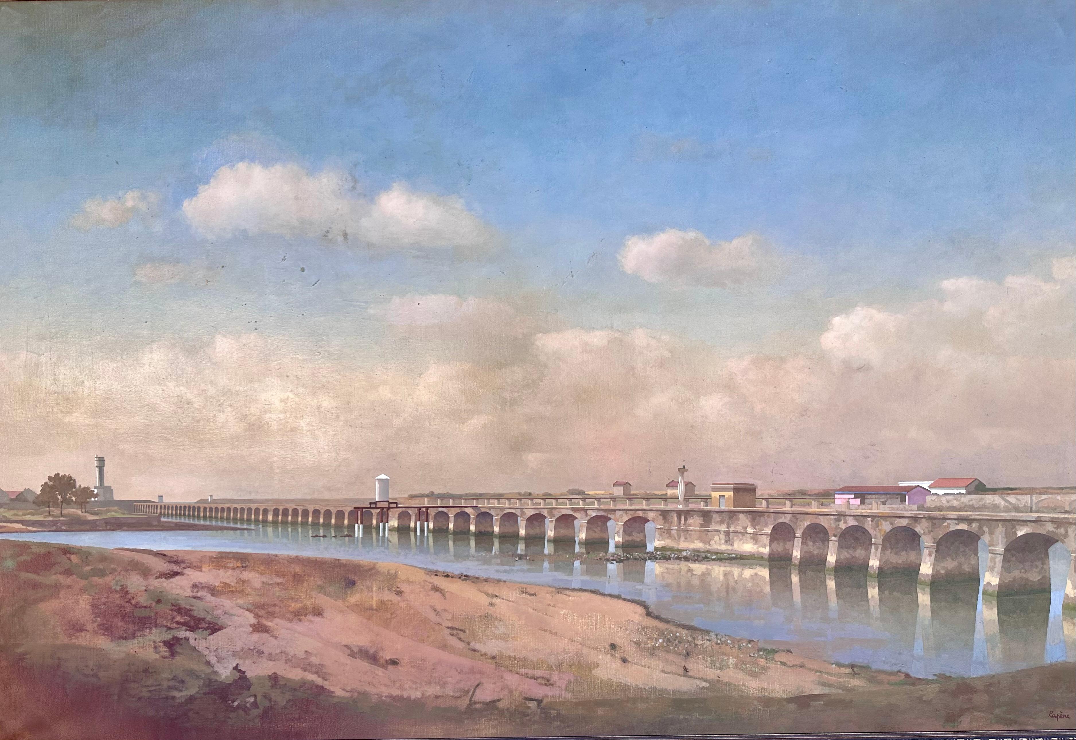 Huge Didier Lapène European Landscape Oil Painting Entitled Point De La Barra depicting The Roman bridge of Córdoba in Spain.

Didier Lapène, born May 20, 1964 in Aureilhan, (Hautes-Pyrénées), lives and works in Biarritz.

1986 to 1992 Studied at