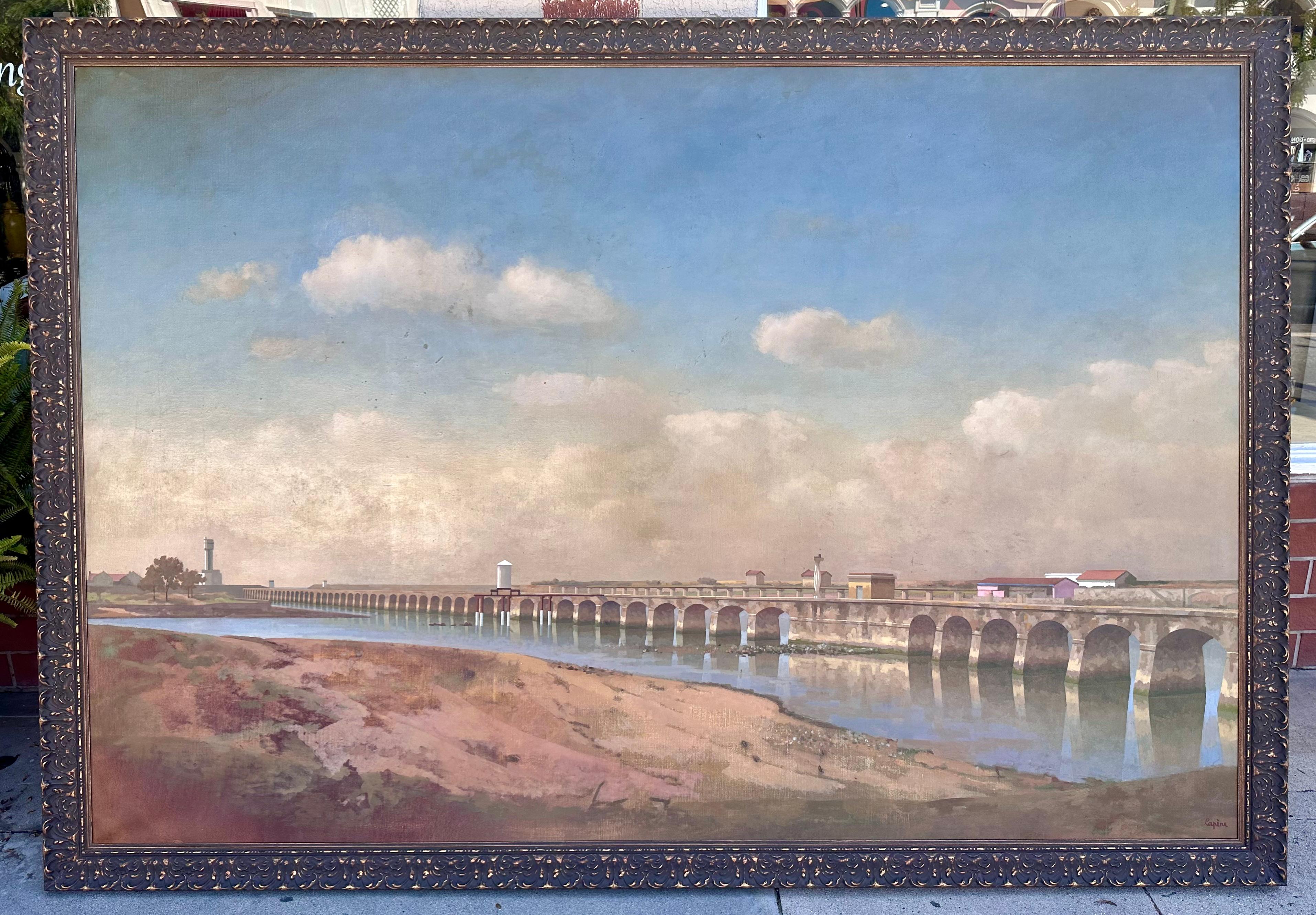 Industrial Huge Didier Lapène European Landscape Oil Painting - Point De La Barra For Sale