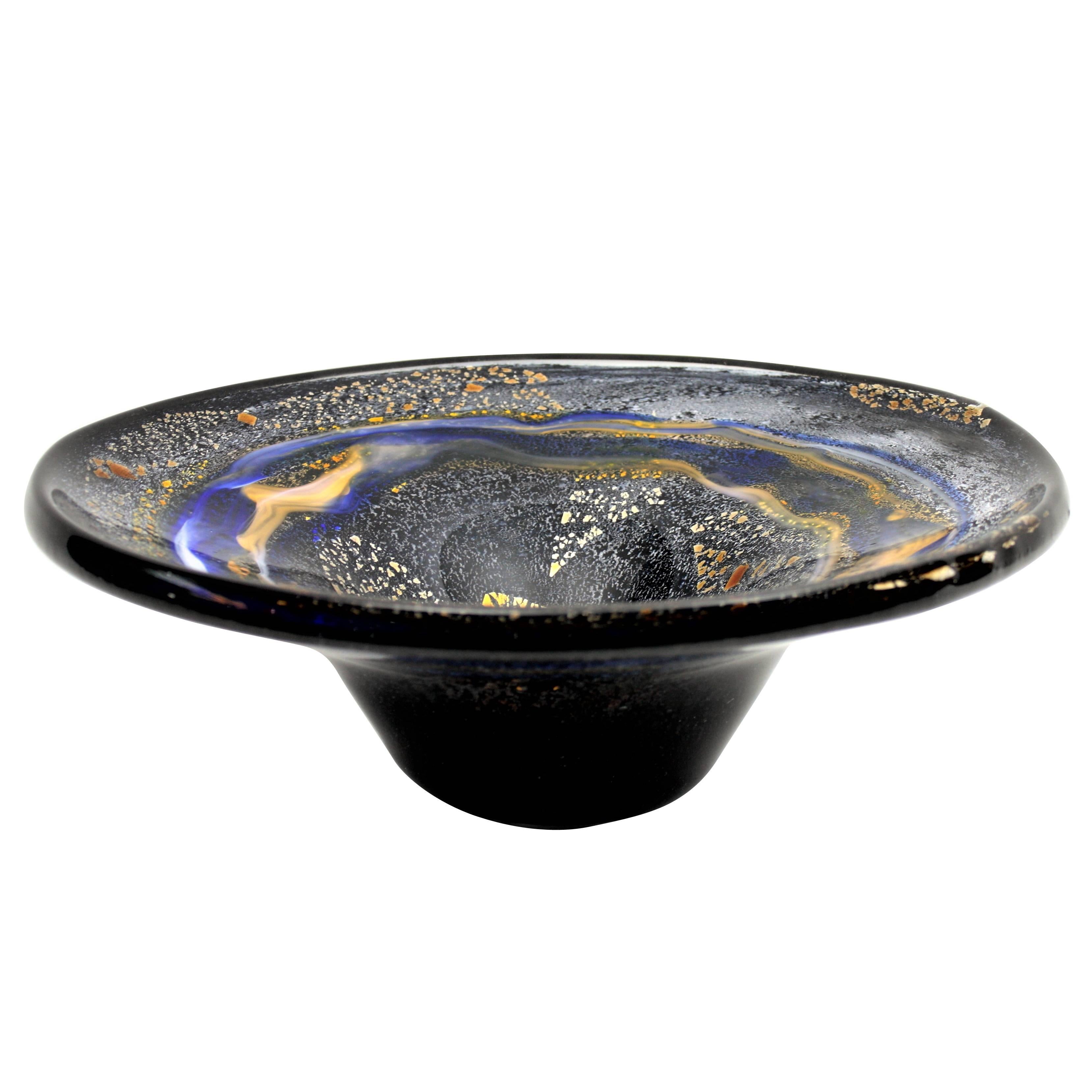 20th Century Aureliano Toso Dino Martens Murano Art Glass XL Centerpiece Bowl, Gold Flecks For Sale