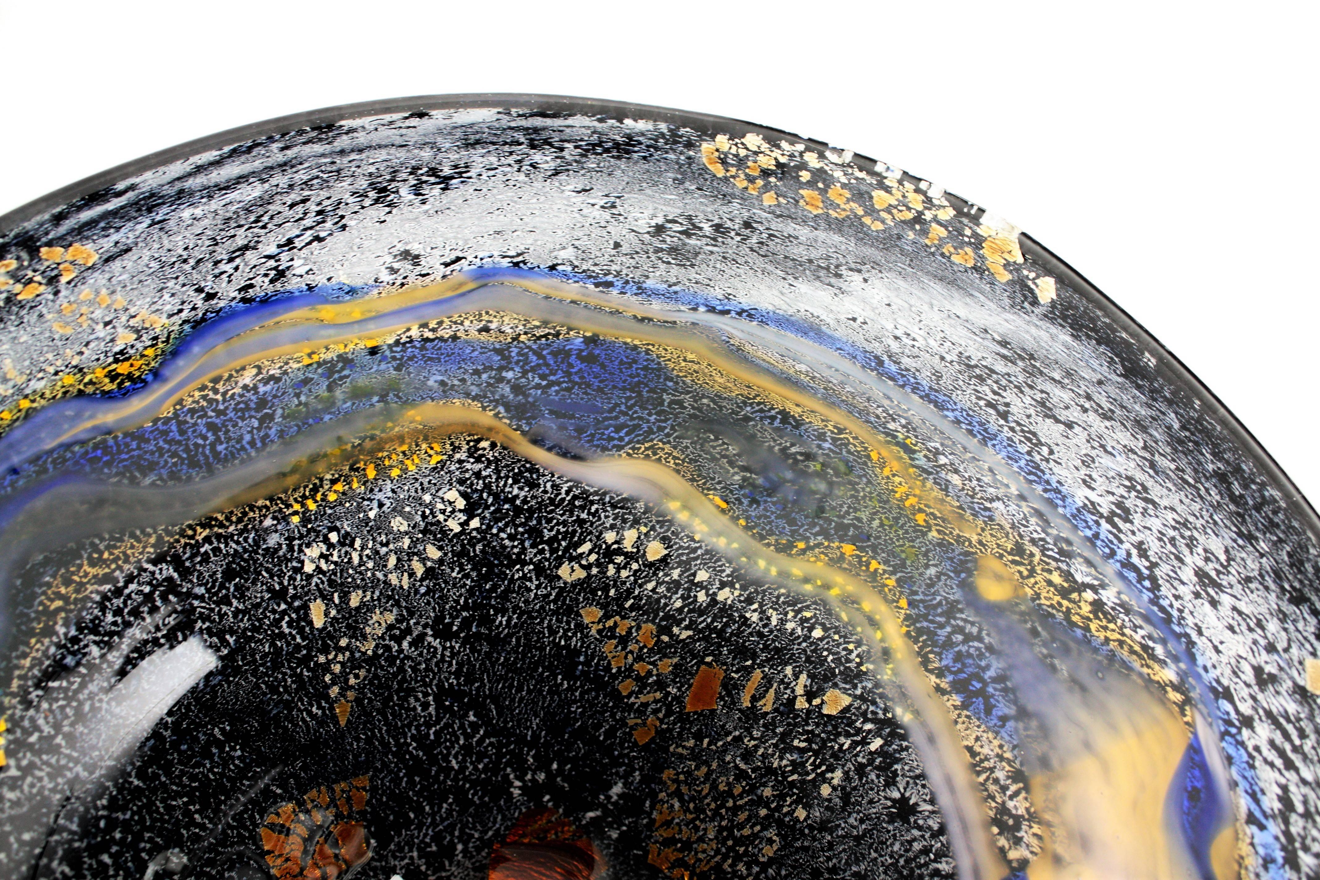 Aureliano Toso Dino Martens Murano-Kunstglas XL Tafelaufsatz Schale, Goldflecken (Glaskunst) im Angebot