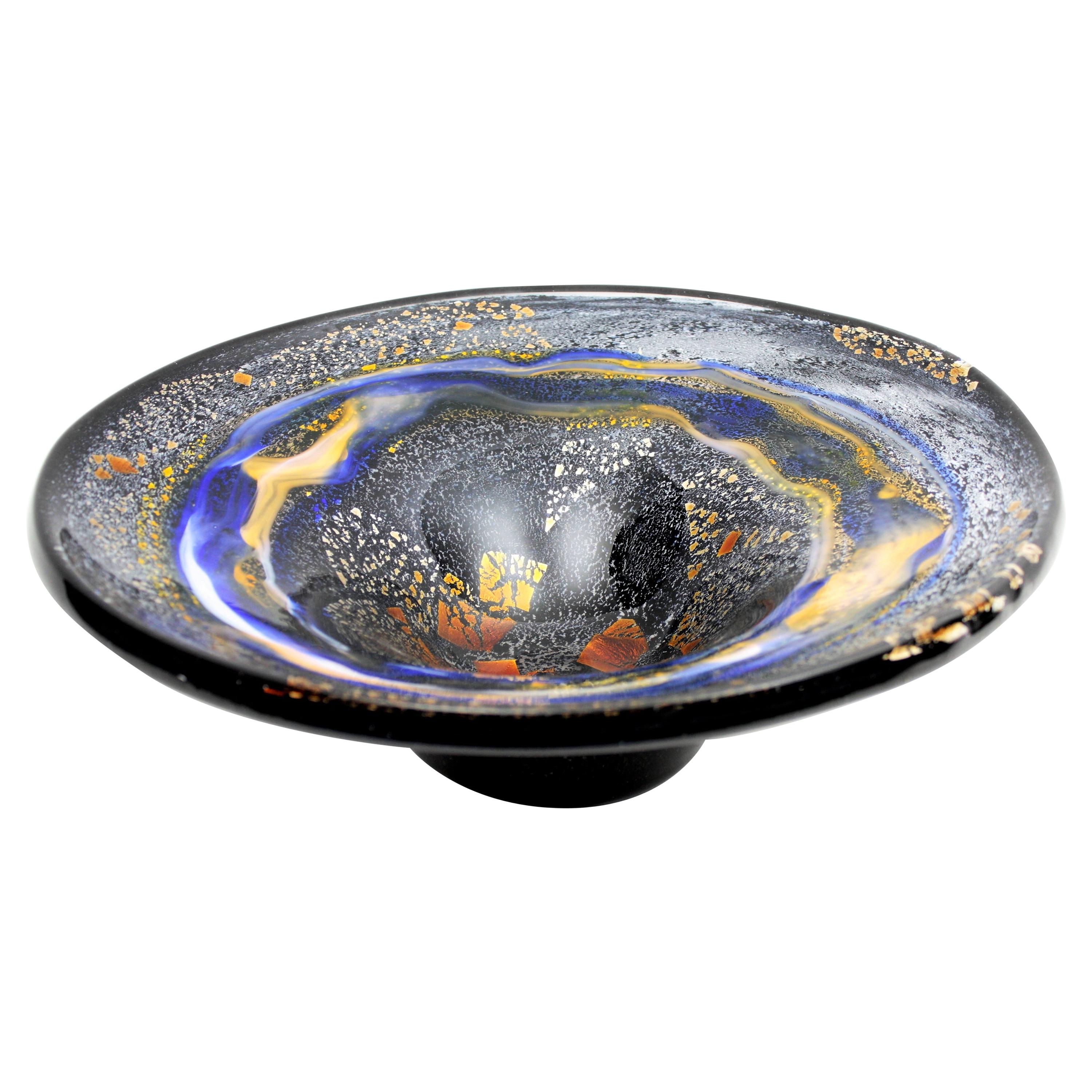 Italian Aureliano Toso Dino Martens Murano Art Glass XL Centerpiece Bowl, Gold Flecks For Sale