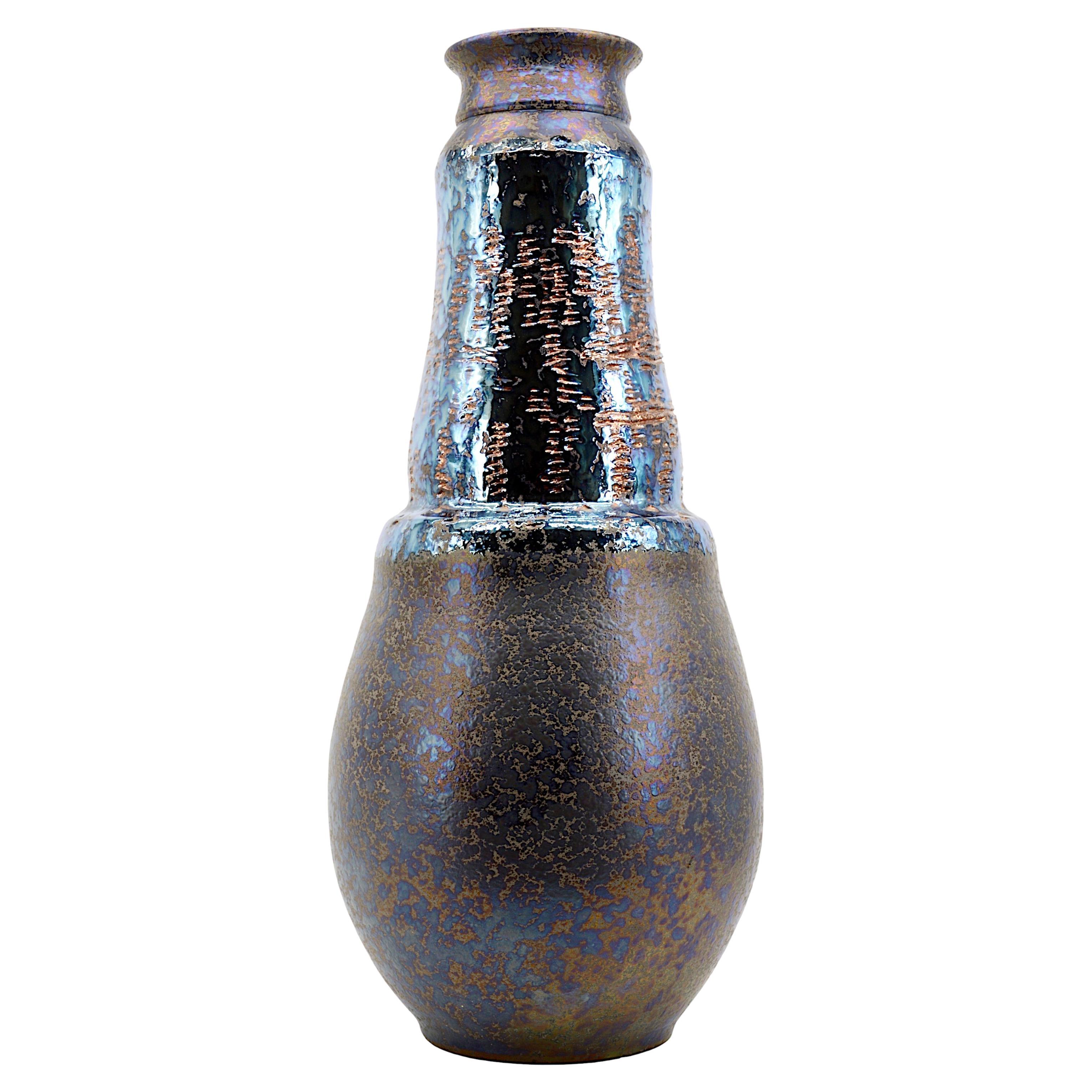 Huge Disco Stoneware Vase, 1980s For Sale