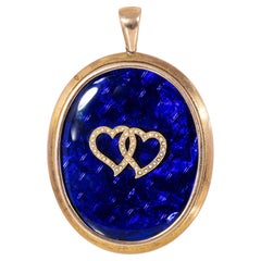 Enorme Colgante Doble Corazón Antiguo Victoriano Oro 10k Perlas Semilla Joyería Fina