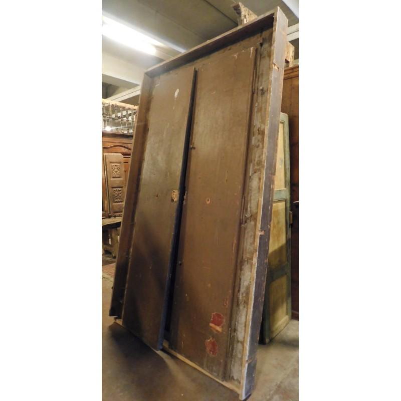 18th Century and Earlier Huge Double-leaf door in lacquered wood faux marble effect with frame, Italy For Sale