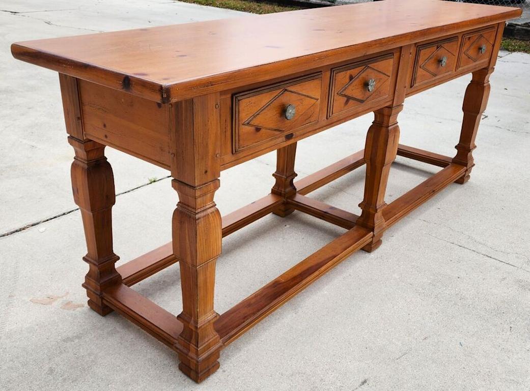 For FULL item description click on CONTINUE READING at the bottom of this page.

Offering One Of Our Recent Palm Beach Estate Fine Furniture Acquisitions Of A
Huge Solid Wood Drexel Heritage Console Table 

Approximate Measurements in Inches
35.5