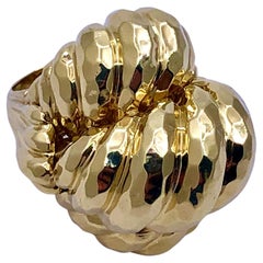 Huge Dunay Hammered 18K Yellow Gold Twisted Rope Dome Ring