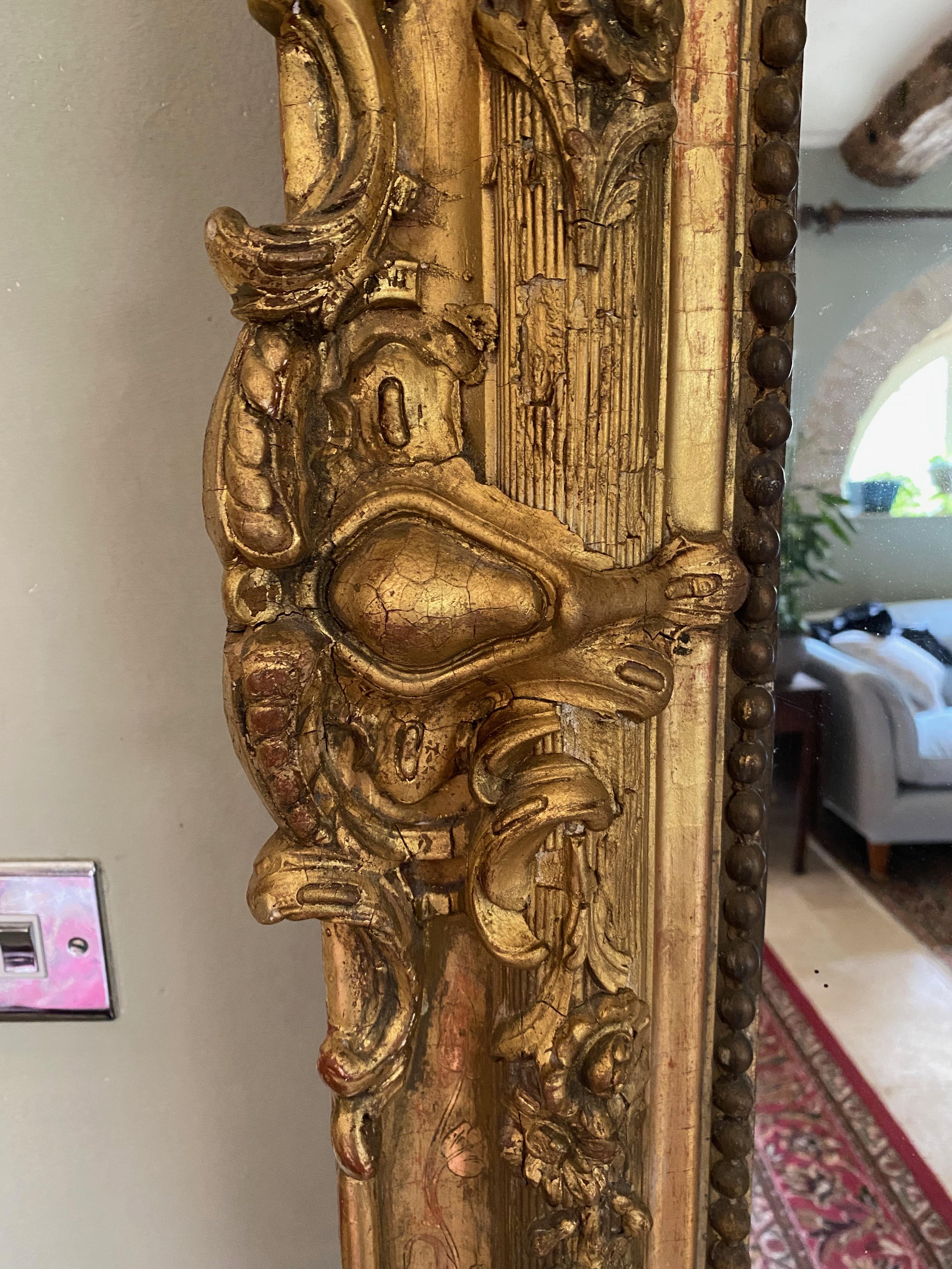Huge Early 19th Century French Giltwood and Gesso Mirror 1