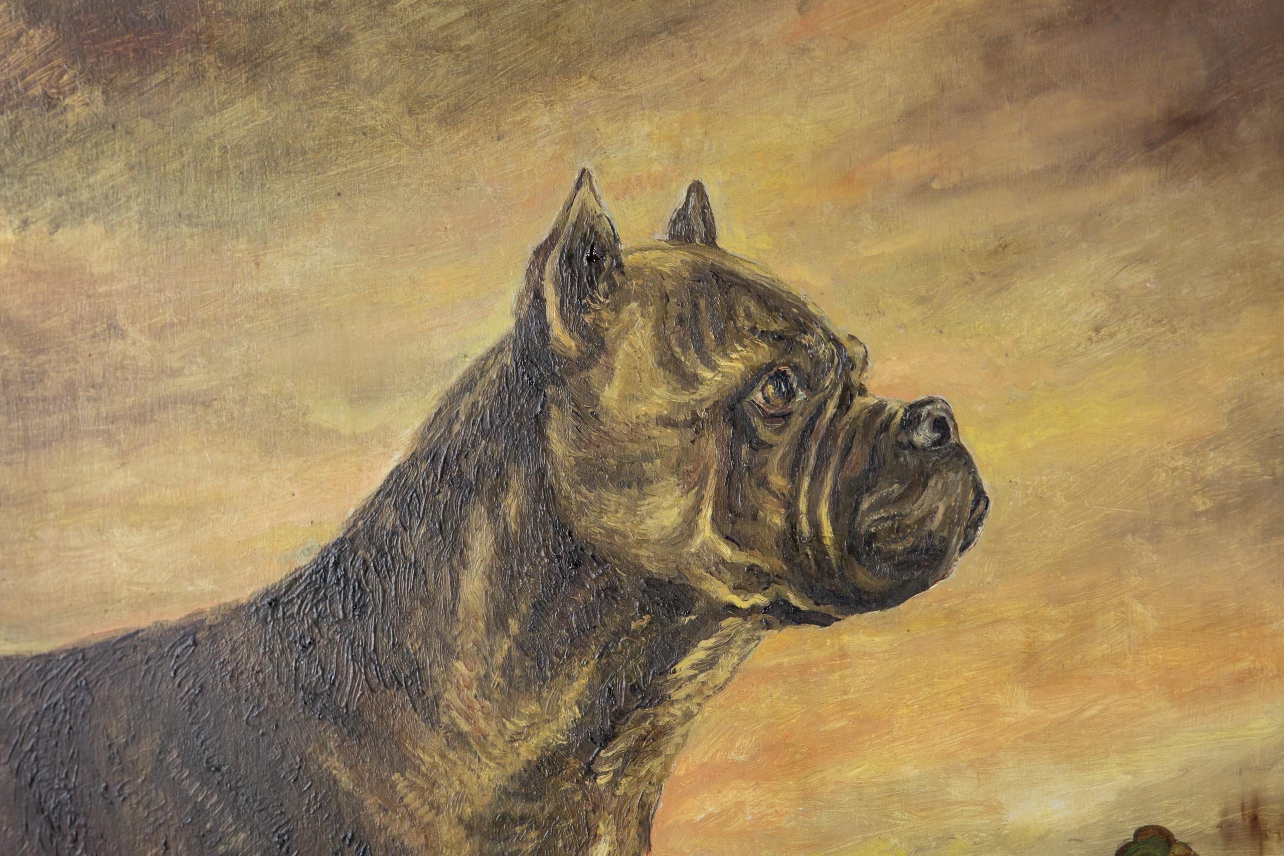 French Huge Early 20th Century Dog Portrait of a Boxer For Sale