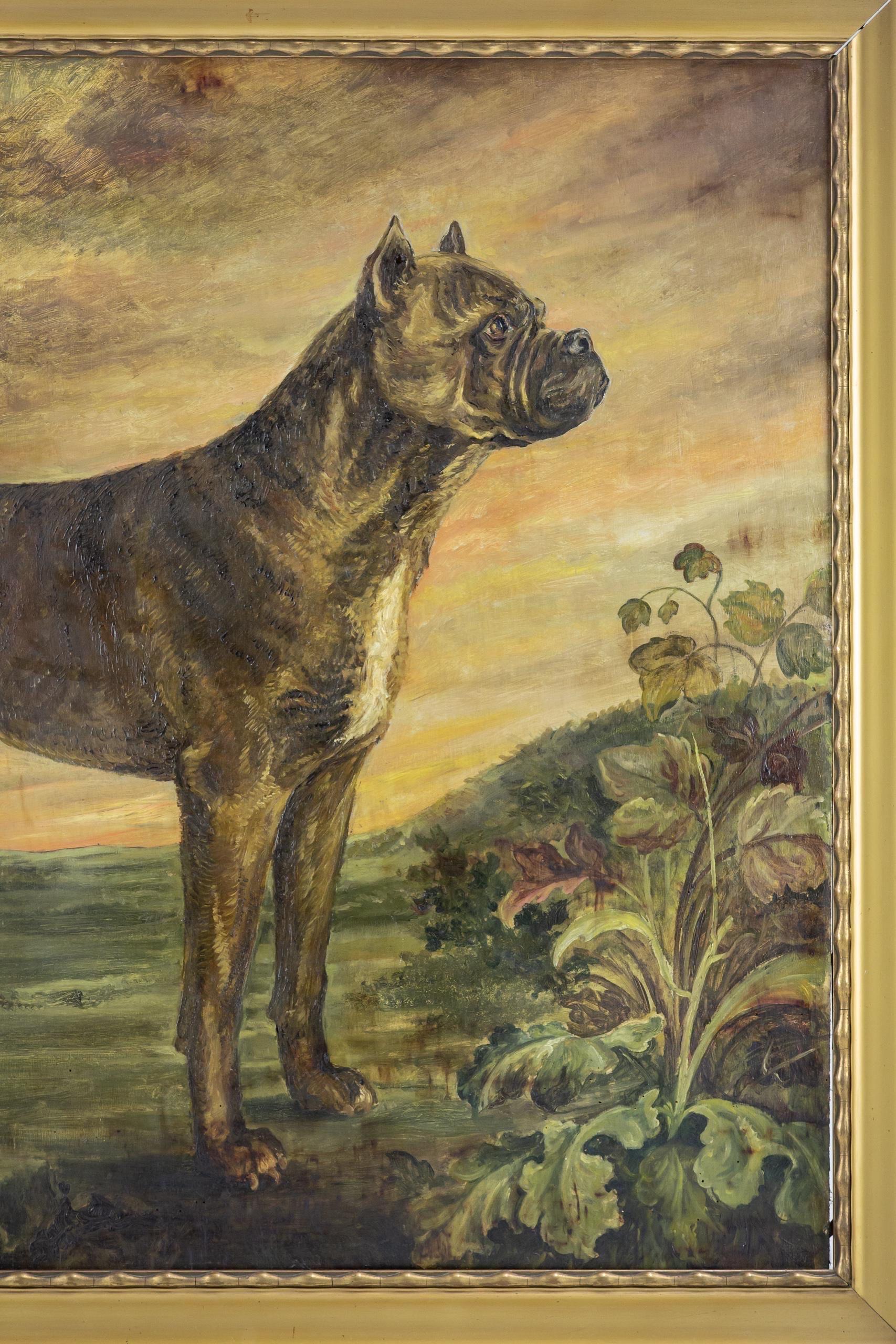 Huge Early 20th Century Dog Portrait of a Boxer In Fair Condition For Sale In Pease pottage, West Sussex