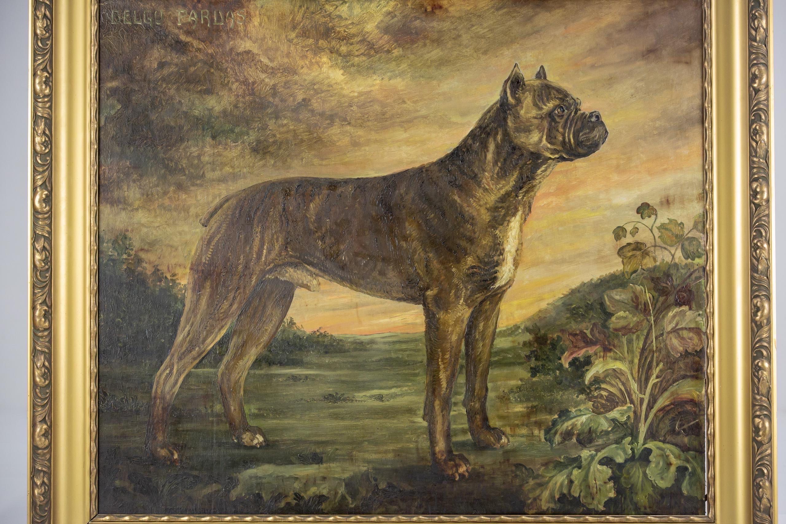Großes Hundeporträt eines Boxers aus dem frühen 20. Jahrhundert (Holz) im Angebot