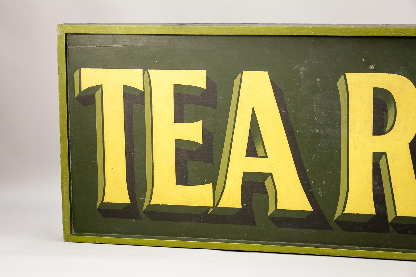 Large English Tea Room sign, originating from the King of Prussia Pub in Ringland, Norfolk. Hand painted Timber. The pub changed its name shortly after World War 1 to The Union Jack. The building still exists but is now a private dwelling. We have