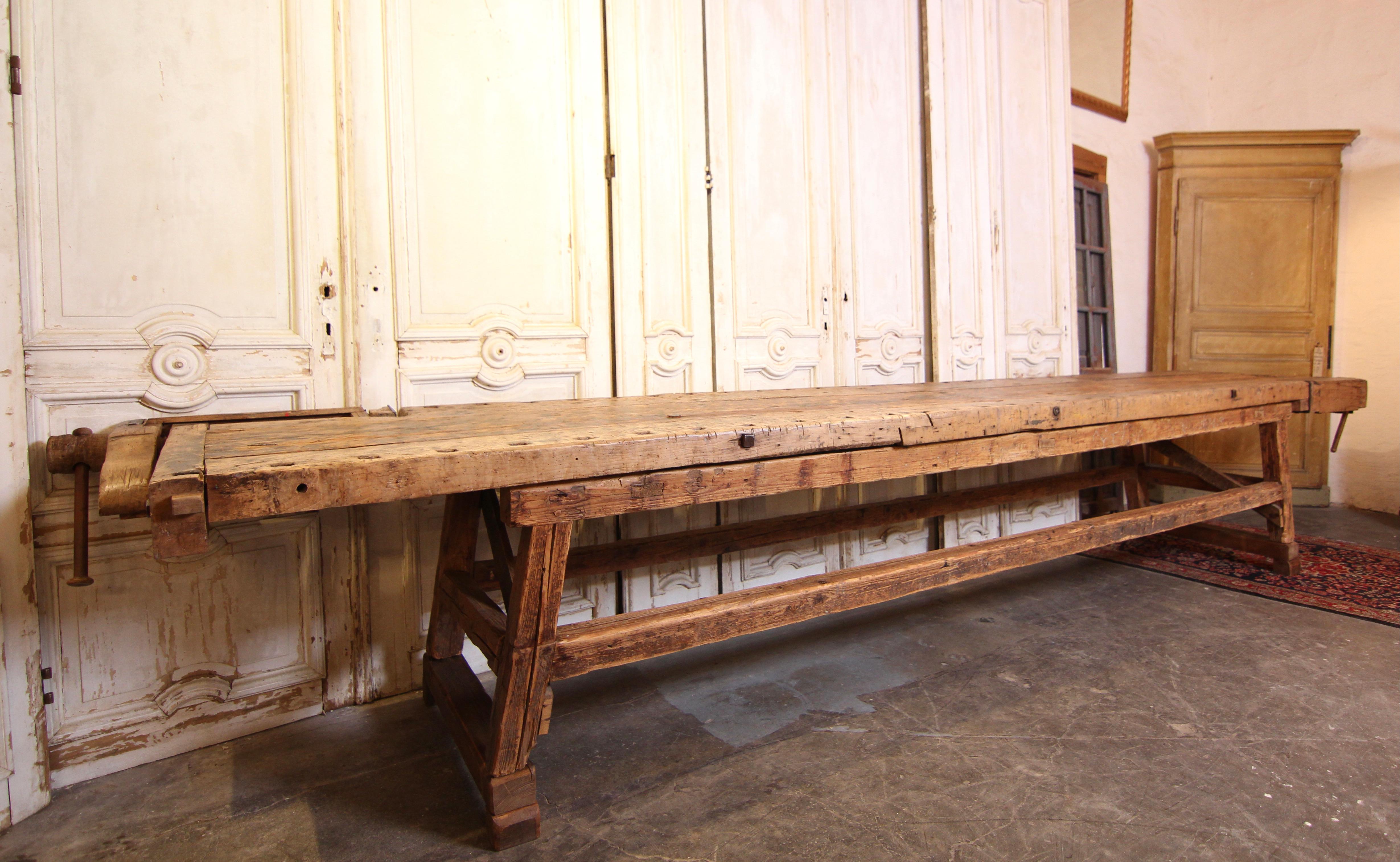 Pine Monumental Early 20th Century European Workbench or Work Table