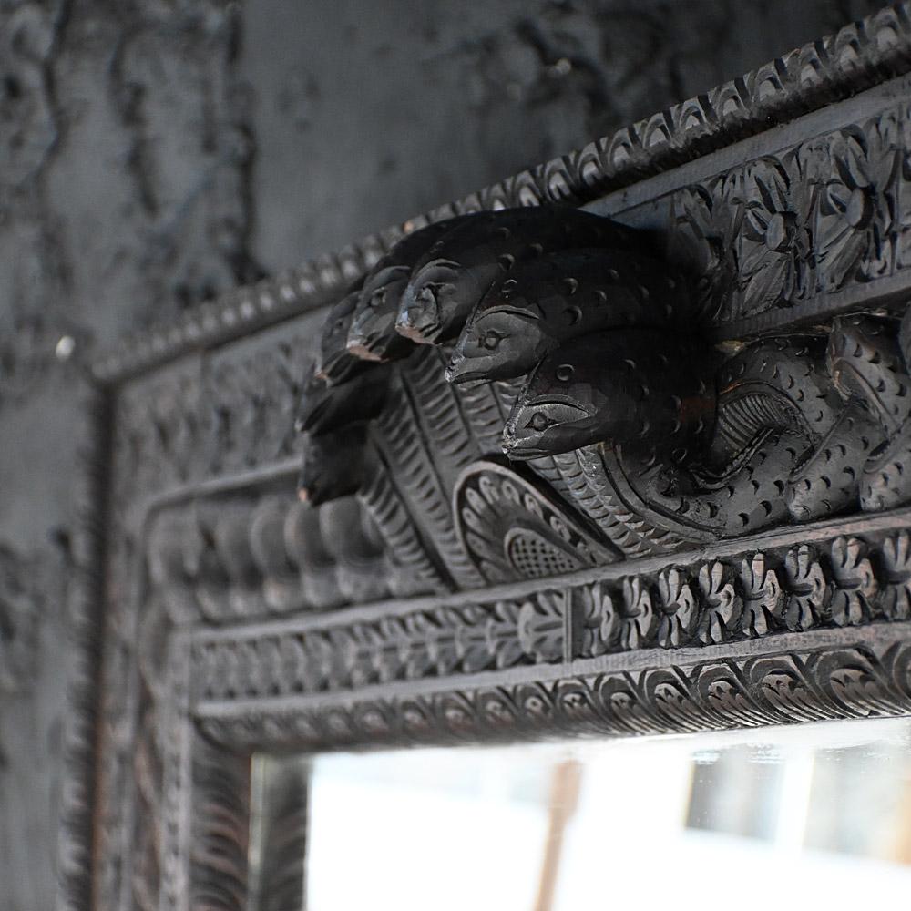 Huge Early 20th Century Hand Carved Myanmar Snake Mirror In Good Condition For Sale In London, GB
