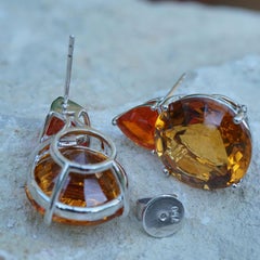 24 Carat huge Earrings Fireopal and round Citrine amazing Colors perfect Cut